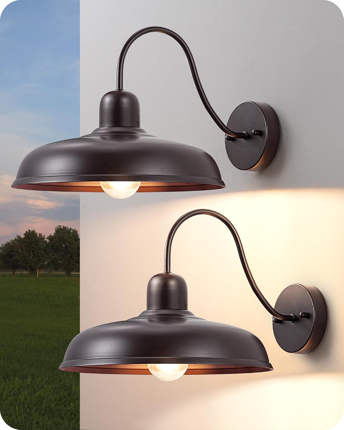 2 Pack Gooseneck Outdoor Wall Light Fixture