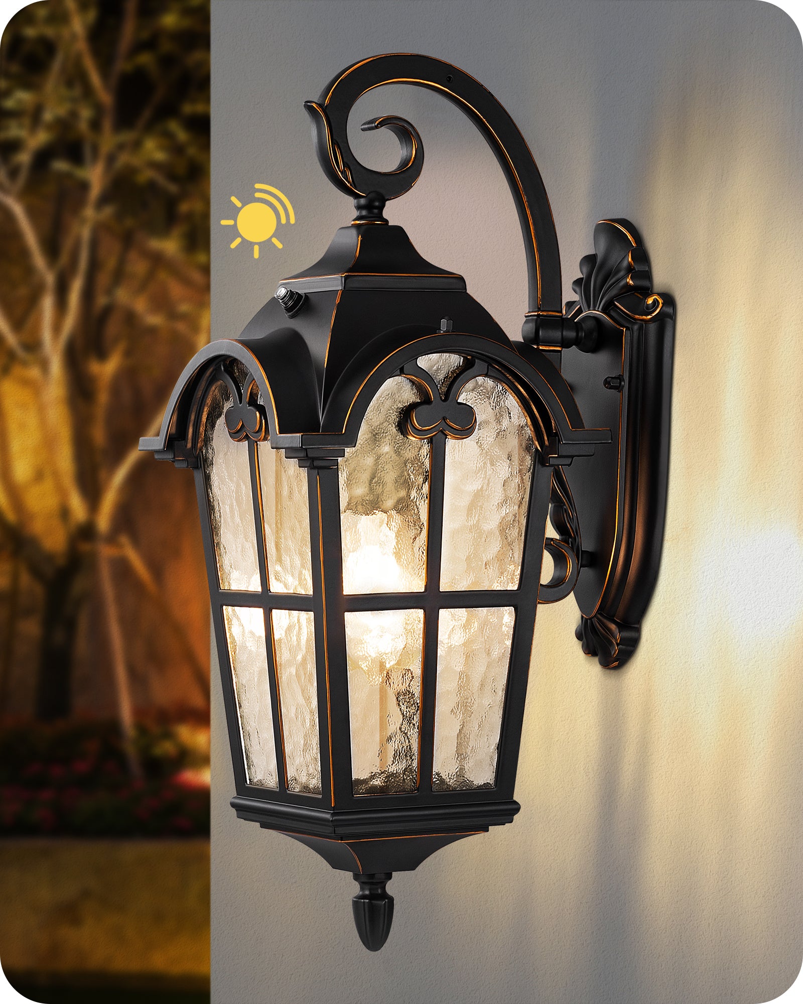EDISHINE Dusk to Dawn Outdoor Wall Lights, 20.4" Large Size Exterior Lantern Fixture, Porch Lights Wall Mount, Roman Wall Lamp, Waterproof Outside Wall Sconce for Front Door Garage, Black - HOWL06N