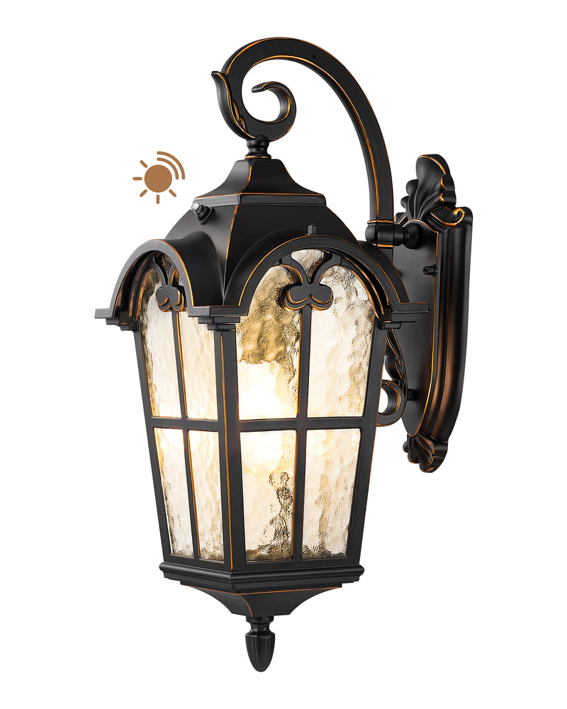 EDISHINE Dusk to Dawn Outdoor Wall Lights, 20.4" Large Size Exterior Lantern Fixture, Porch Lights Wall Mount, Roman Wall Lamp, Waterproof Outside Wall Sconce for Front Door Garage, Black - HOWL06N