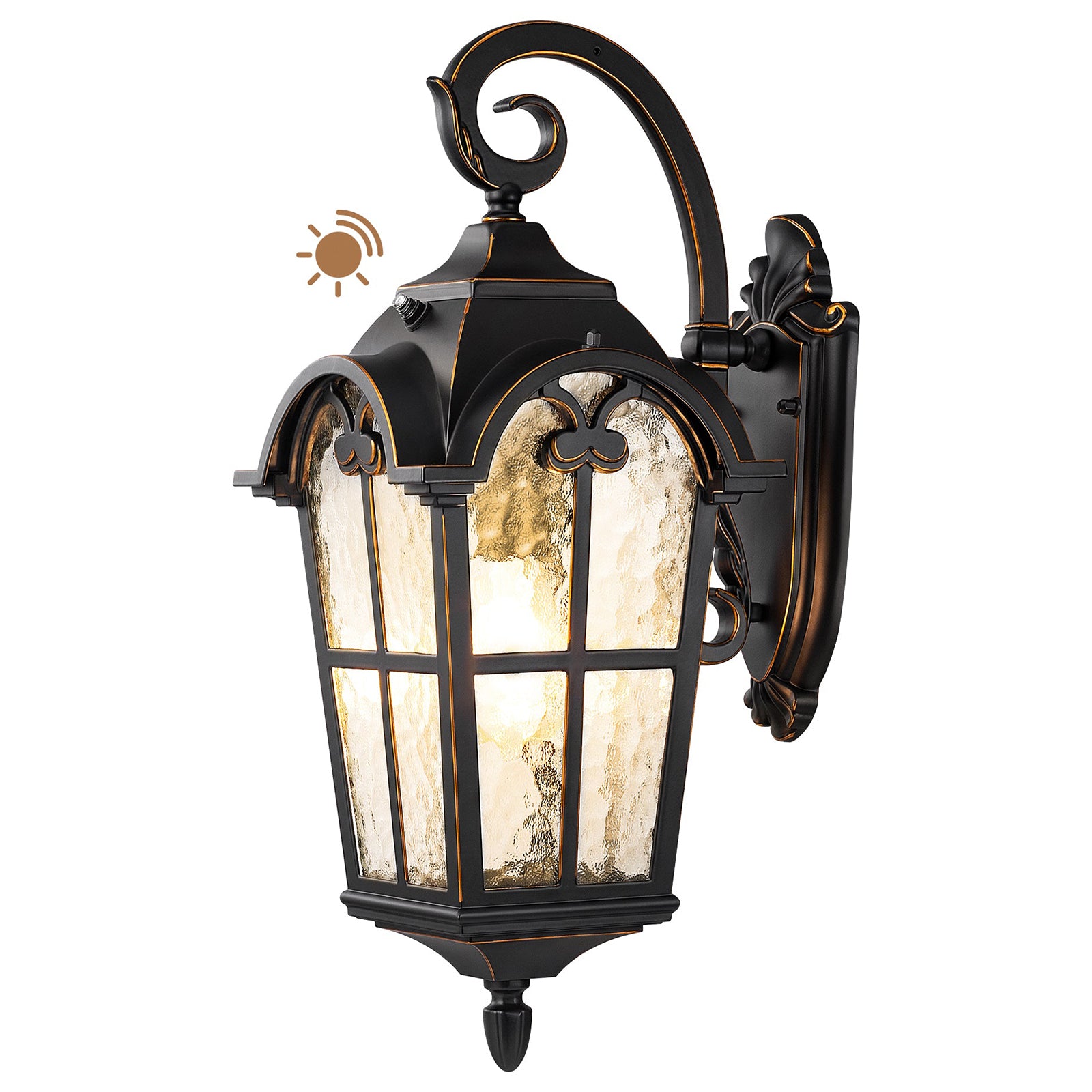 EDISHINE Dusk to Dawn Outdoor Wall Lights, 20.4" Large Size Exterior Lantern Fixture, Porch Lights Wall Mount, Roman Wall Lamp, Waterproof Outside Wall Sconce for Front Door Garage, Black - HOWL06N