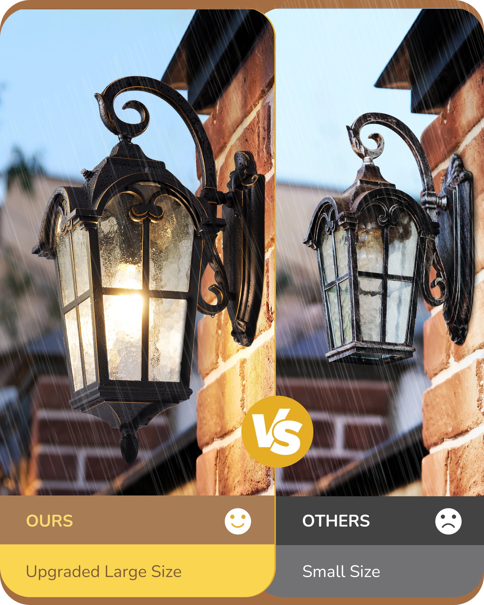EDISHINE Dusk to Dawn Outdoor Wall Lights, 20.4" Large Size Exterior Lantern Fixture, Porch Lights Wall Mount, Roman Wall Lamp, Waterproof Outside Wall Sconce for Front Door Garage, Black - HOWL06N