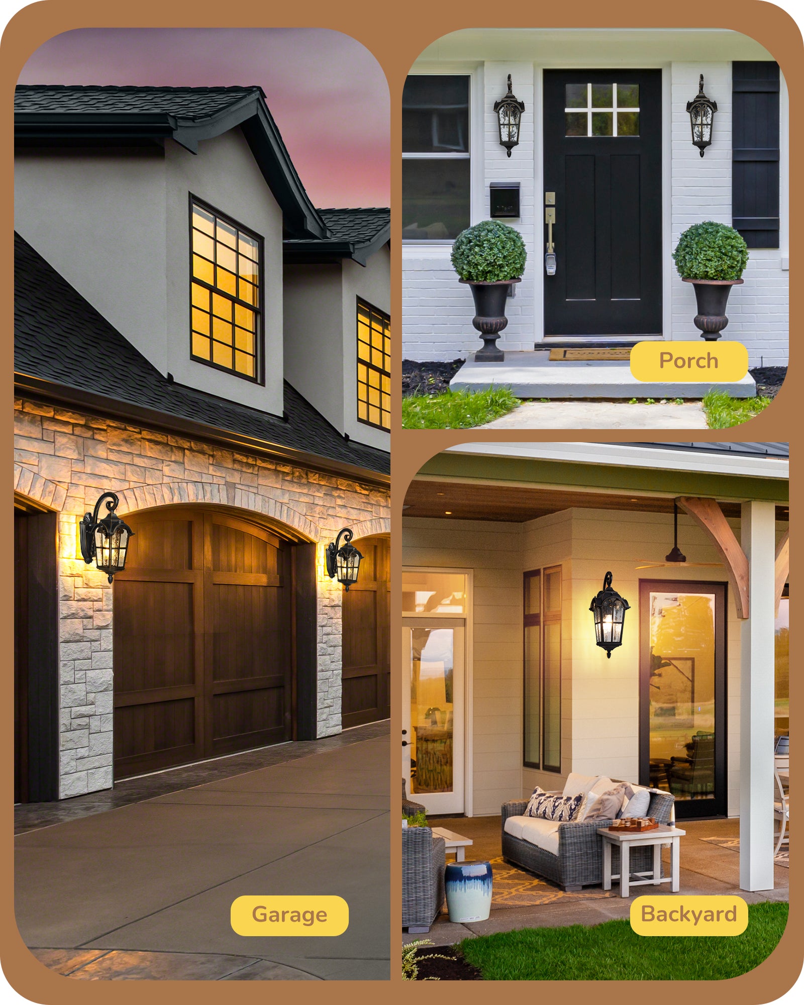 EDISHINE Dusk to Dawn Outdoor Wall Lights, 20.4" Large Size Exterior Lantern Fixture, Porch Lights Wall Mount, Roman Wall Lamp, Waterproof Outside Wall Sconce for Front Door Garage, Black - HOWL06N