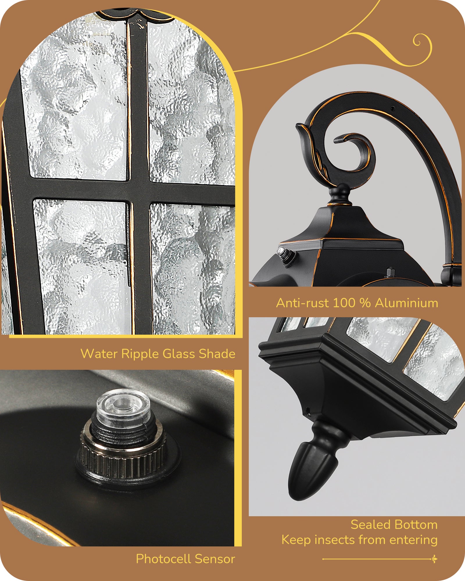 EDISHINE Dusk to Dawn Outdoor Wall Lights, 20.4" Large Size Exterior Lantern Fixture, Porch Lights Wall Mount, Roman Wall Lamp, Waterproof Outside Wall Sconce for Front Door Garage, Black - HOWL06N
