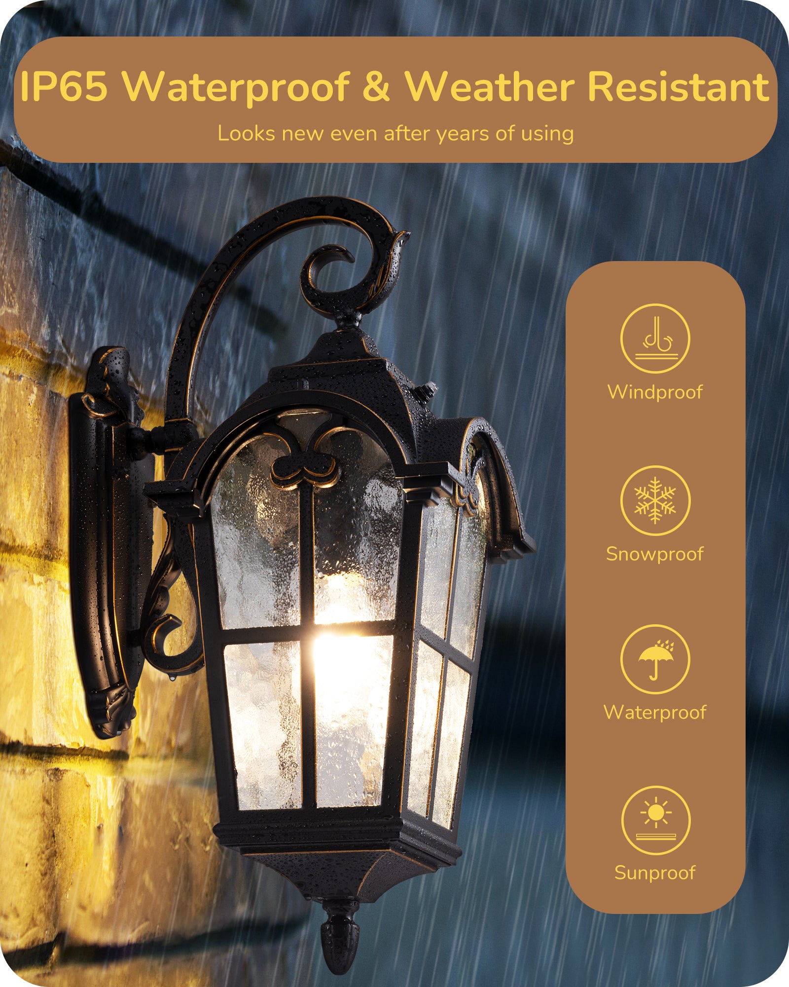 EDISHINE Dusk to Dawn Outdoor Wall Lights, 20.4" Large Size Exterior Lantern Fixture, Porch Lights Wall Mount, Roman Wall Lamp, Waterproof Outside Wall Sconce for Front Door Garage, Black - HOWL06N