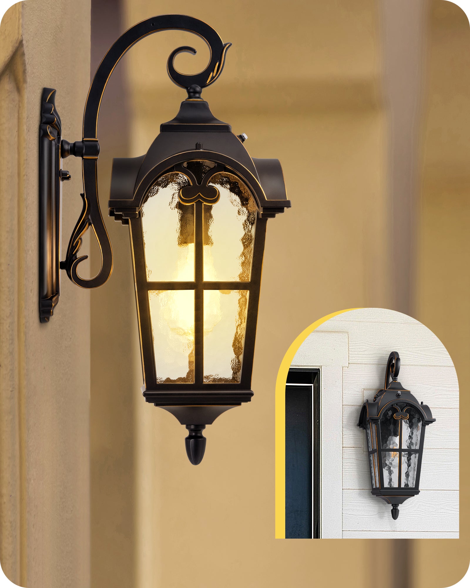 EDISHINE Dusk to Dawn Outdoor Wall Lights, 20.4" Large Size Exterior Lantern Fixture, Porch Lights Wall Mount, Roman Wall Lamp, Waterproof Outside Wall Sconce for Front Door Garage, Black - HOWL06N