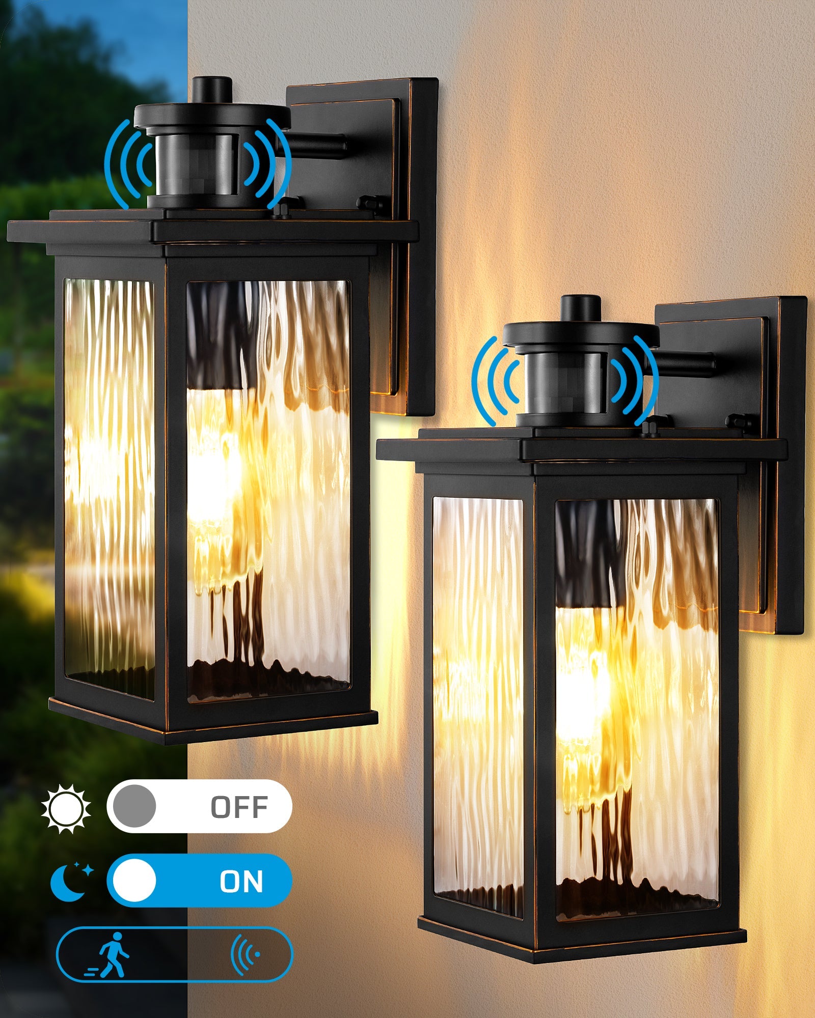 EDISHINE 2 Pack Dusk to Dawn Outdoor Wall Lights with Motion Sensor-HOWL07E