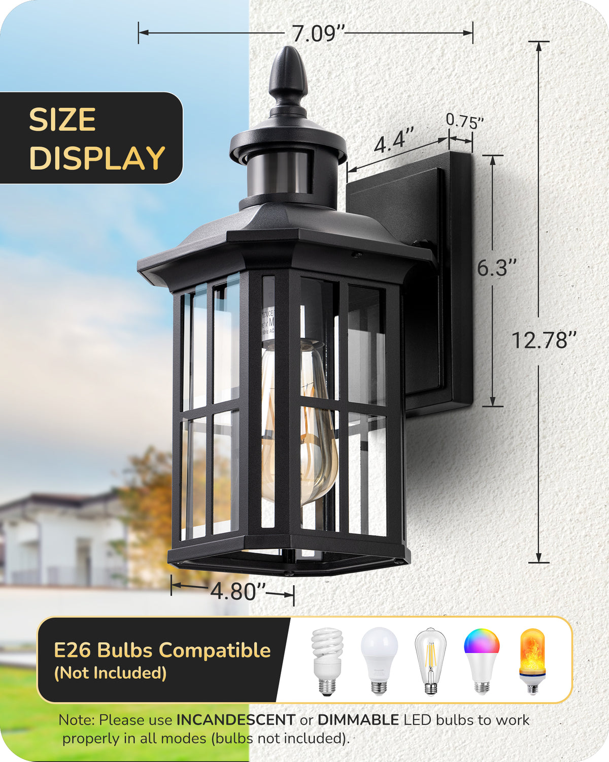 Motion Sensor Dusk to Dawn Outdoor Wall Light