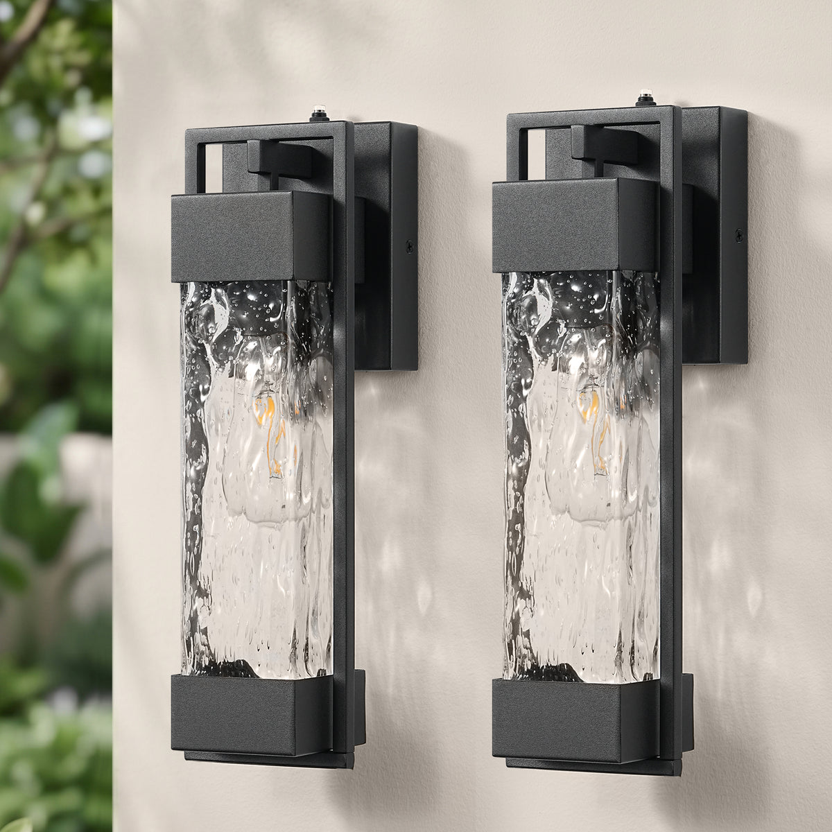 15" Rectangular Water Ripple Glass Outdoor Wall Light - 2 Pack