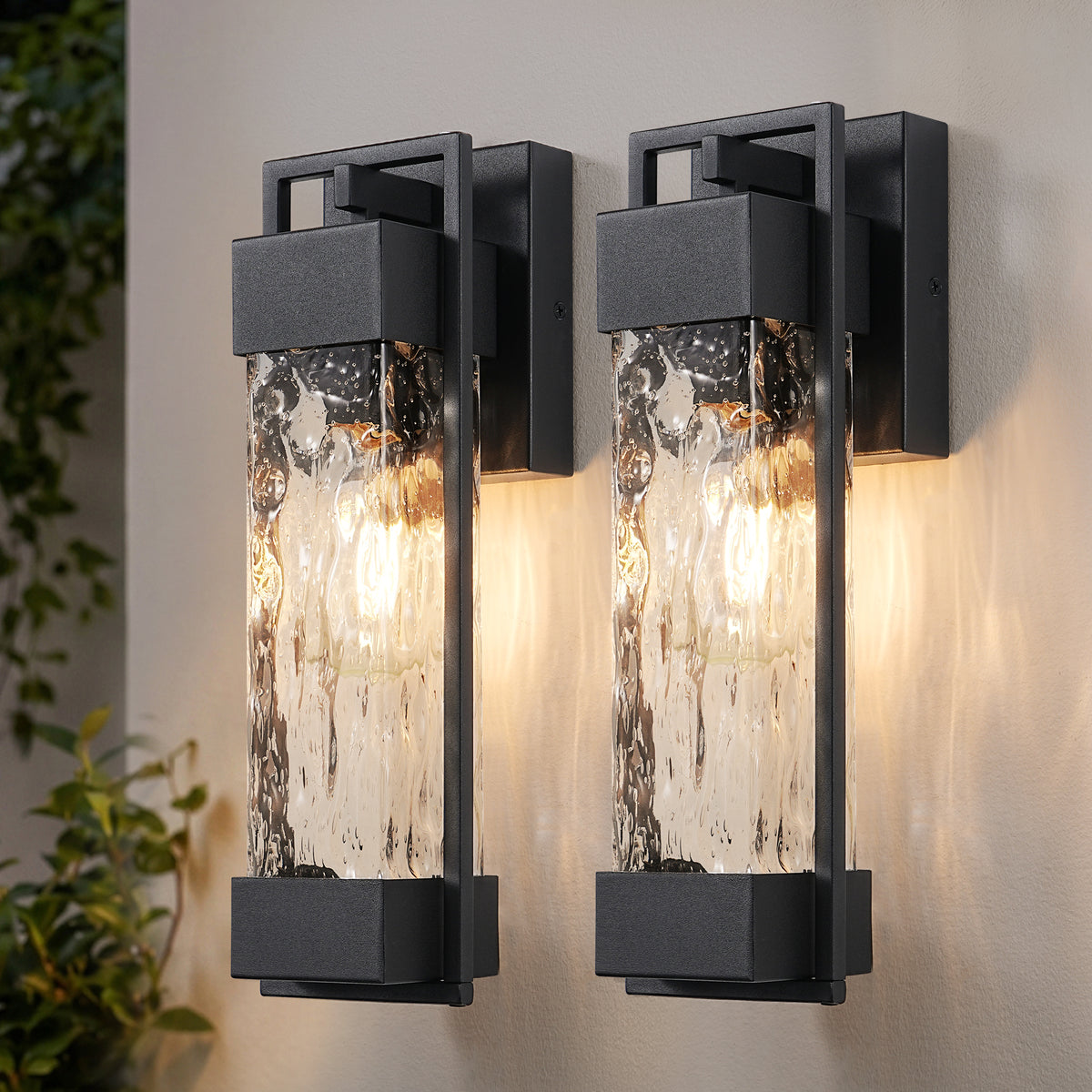 15" Rectangular Water Ripple Glass Outdoor Wall Light - 2 Pack