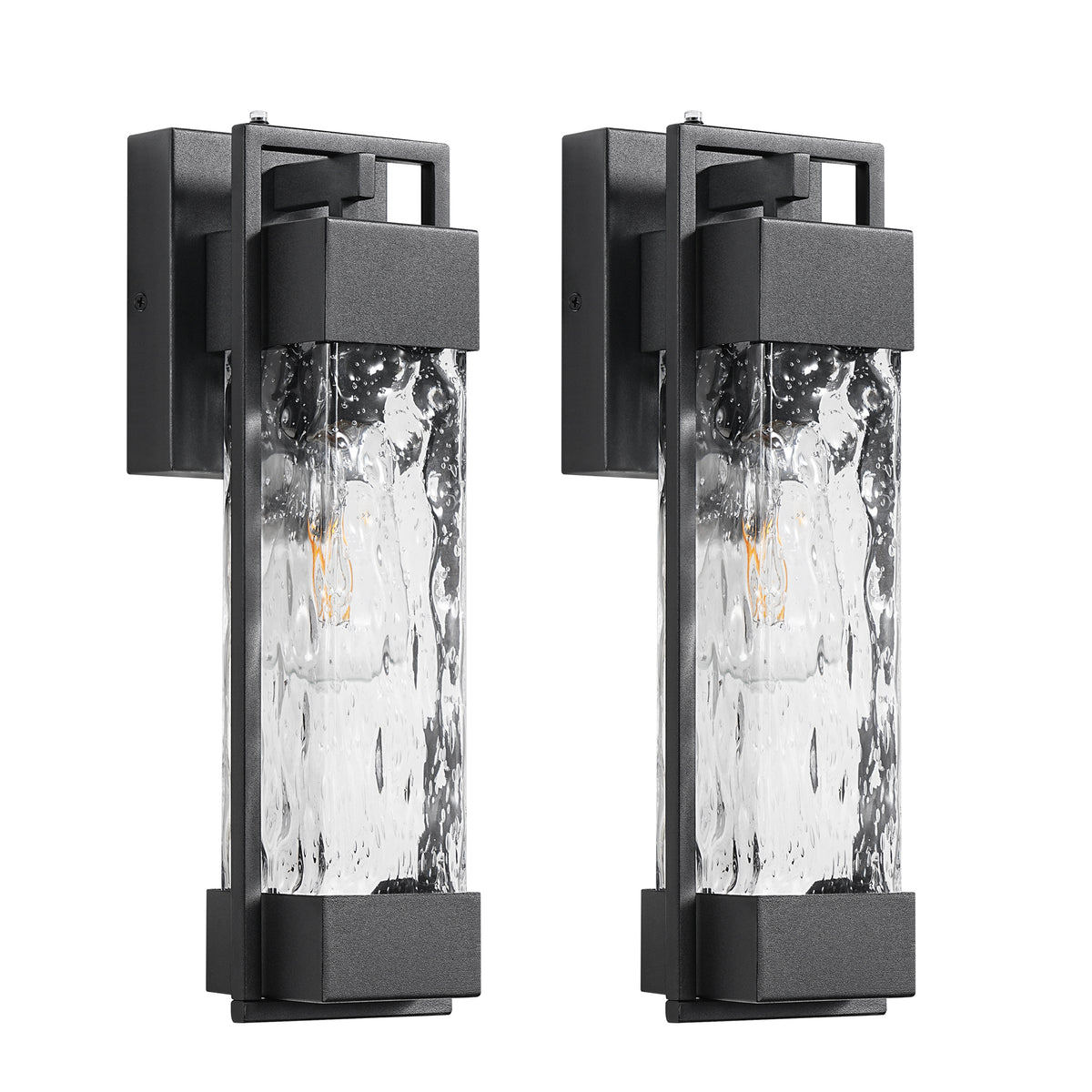 15" Rectangular Water Ripple Glass Outdoor Wall Light - 2 Pack