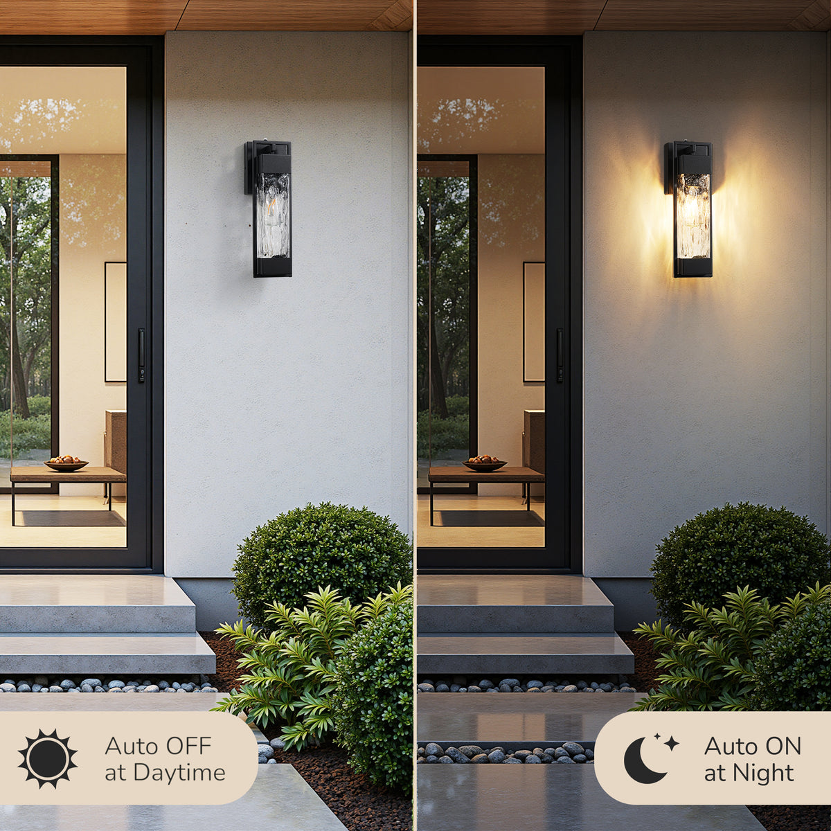 15" Rectangular Water Ripple Glass Outdoor Wall Light - 2 Pack