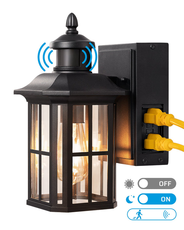 DISHINE Dusk to Dawn Outdoor Wall Lights with Motion Sensor & GFCI Outlet-F1HOWL08A