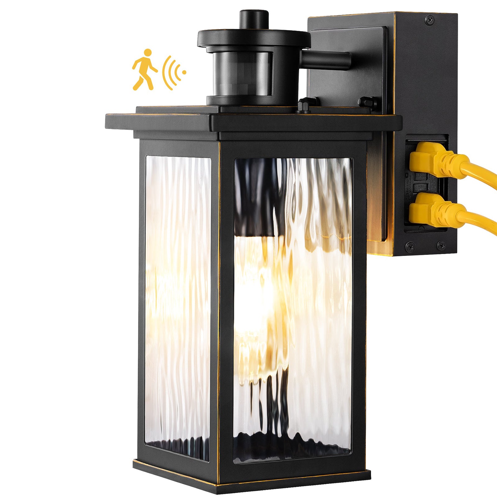 EDISHINE Outdoor Wall Light with GFCI Outlet, Motion Sensor Exterior Lighting Fixture with Water Ripple Glass, Waterproof Dusk to Dawn Outdoor Wall Sconce for Porch Front Door Garage Patio