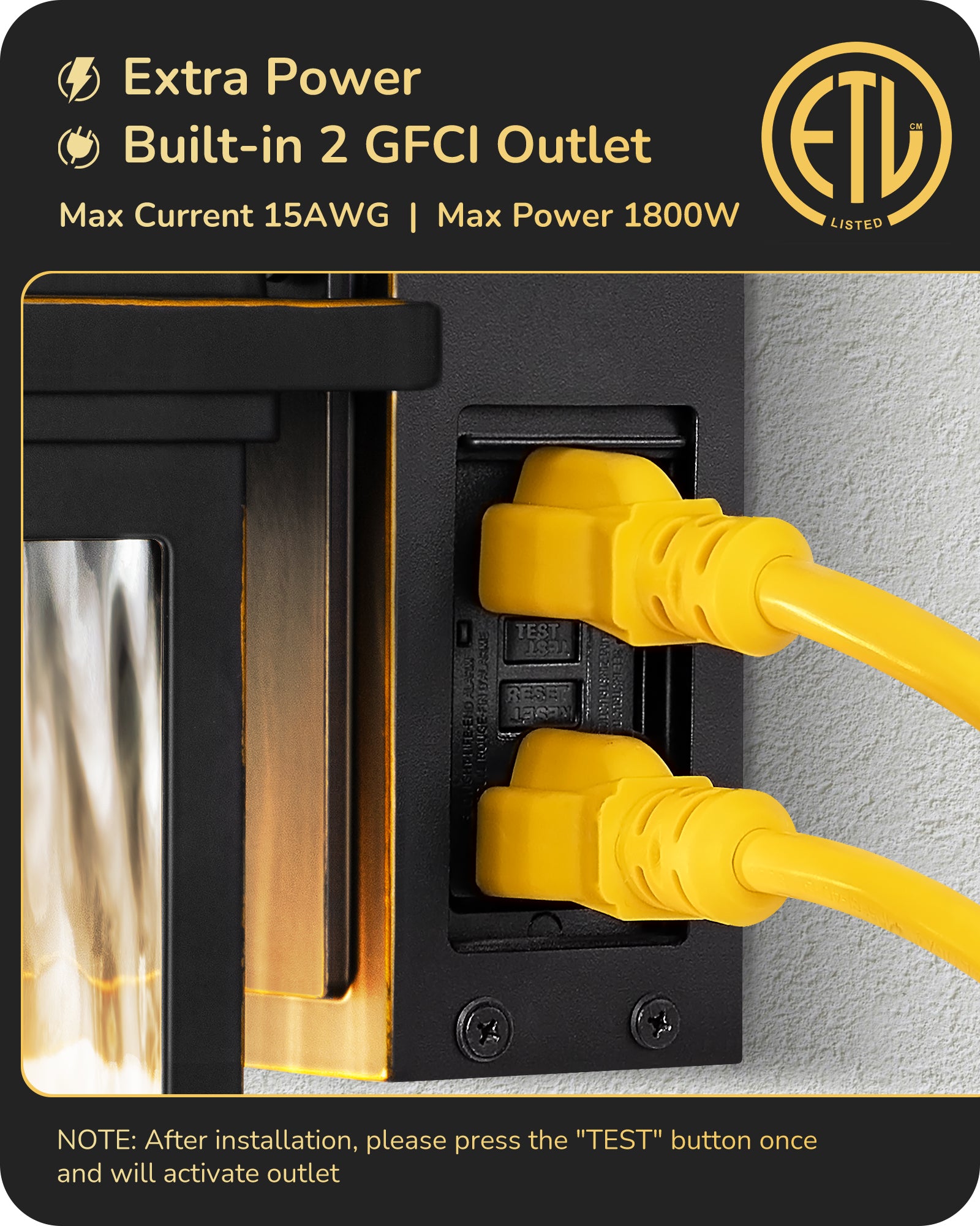 EDISHINE Outdoor Wall Light with GFCI Outlet, Motion Sensor Exterior Lighting Fixture with Water Ripple Glass, Waterproof Dusk to Dawn Outdoor Wall Sconce for Porch Front Door Garage Patio
