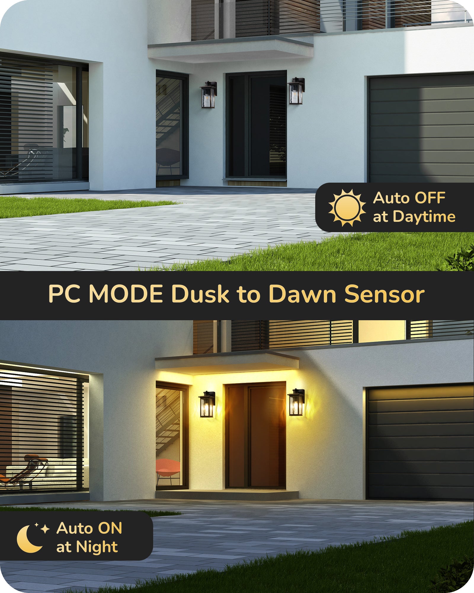EDISHINE Outdoor Wall Light with GFCI Outlet, Motion Sensor Exterior Lighting Fixture with Water Ripple Glass, Waterproof Dusk to Dawn Outdoor Wall Sconce for Porch Front Door Garage Patio