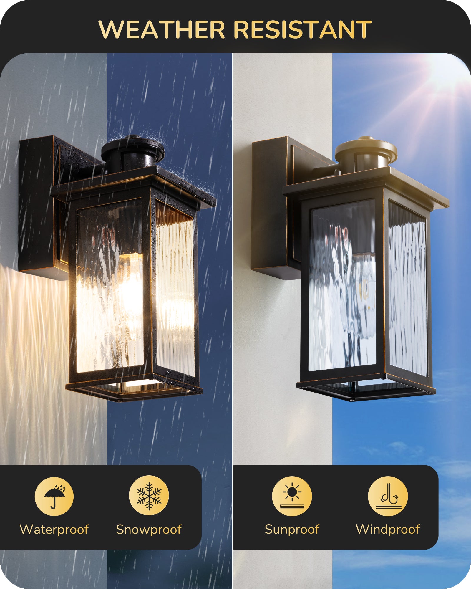 EDISHINE Outdoor Wall Light with GFCI Outlet, Motion Sensor Exterior Lighting Fixture with Water Ripple Glass, Waterproof Dusk to Dawn Outdoor Wall Sconce for Porch Front Door Garage Patio