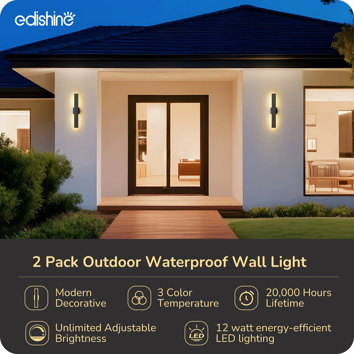 EDISHINE 2 Pack Dimmable LED Outdoor Wall Lights, Oil Rubbed Bronze-HOWL22E