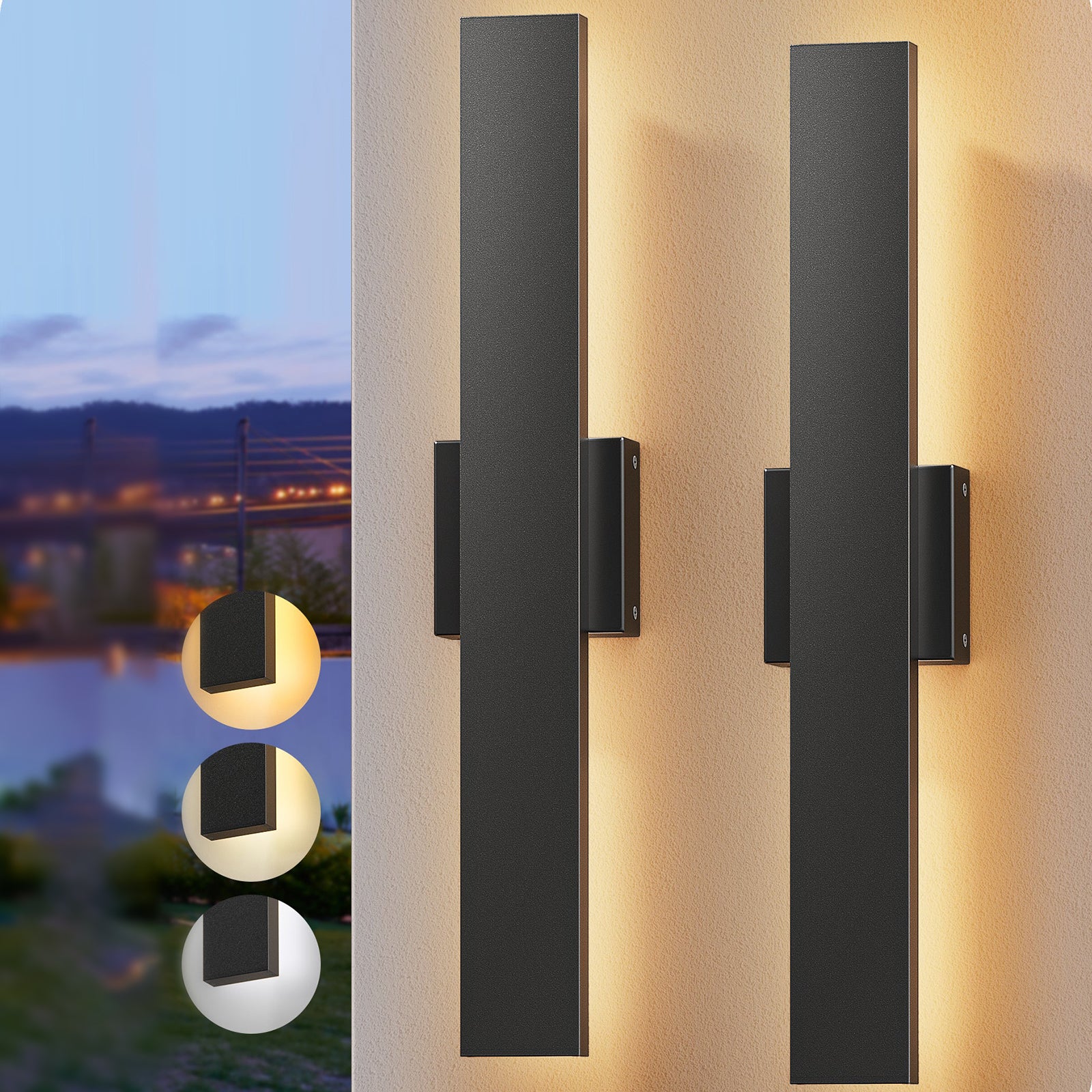 EDISHINE 2 Pack 15.7'' 3CCT Dimmable LED Outdoor Wall Lights (Black) - HOWL22F