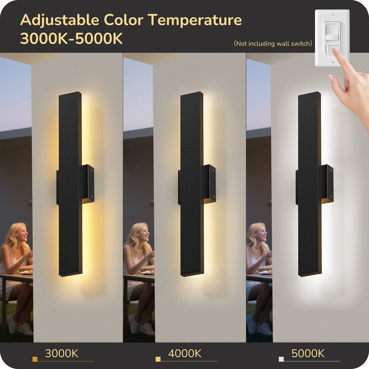 EDISHINE 2 Pack 15.7'' 3CCT Dimmable LED Outdoor Wall Lights (Black) - HOWL22F