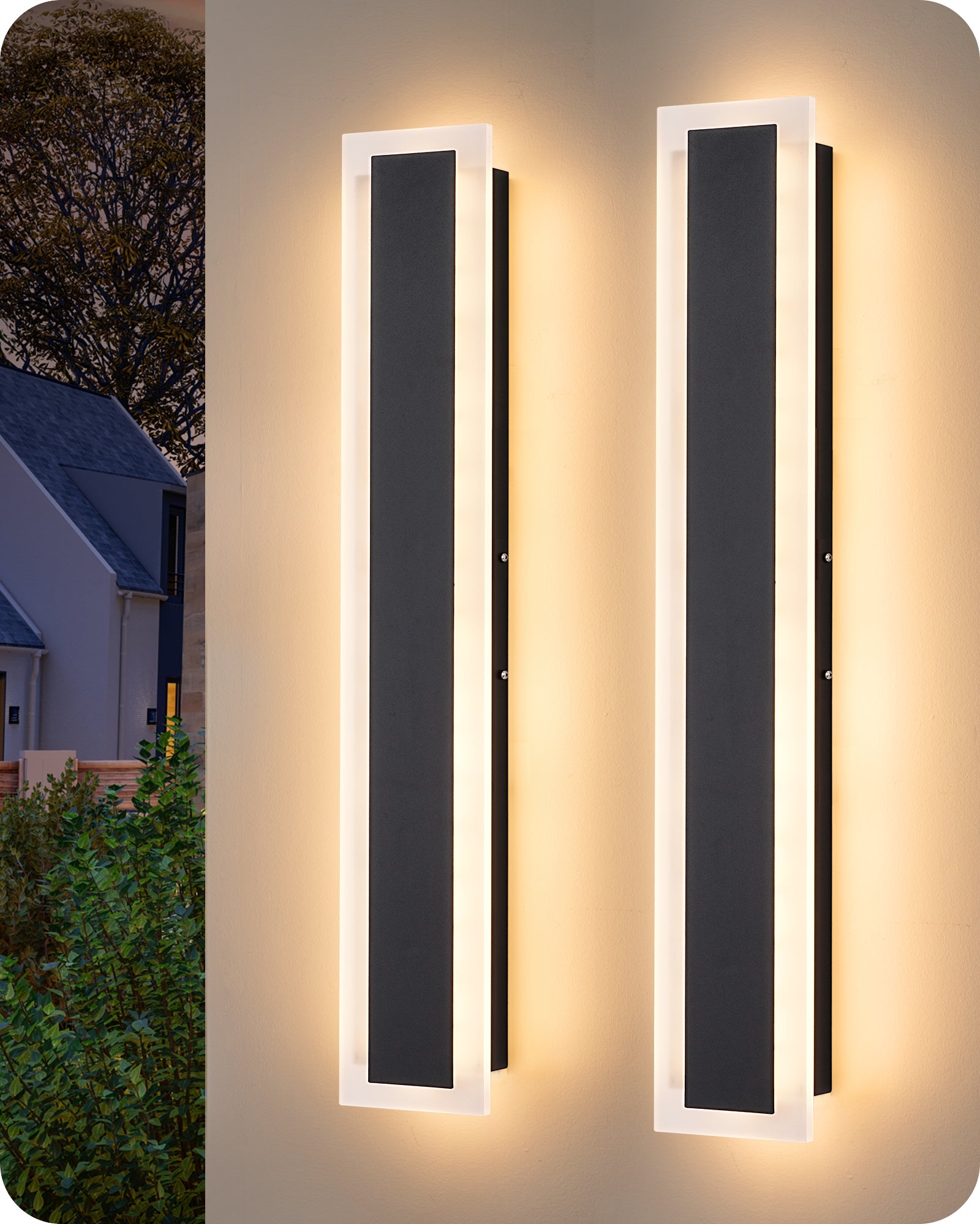 EDISHINE Upgraded 2 Pack 23.6" LED Outdoor Wall Light, Linear Modern Exterior Wall Sconce, Adjustable Brightness & Color Temperature, IP65 Waterproof, Long Exterior Lighting Fixtures for Garage