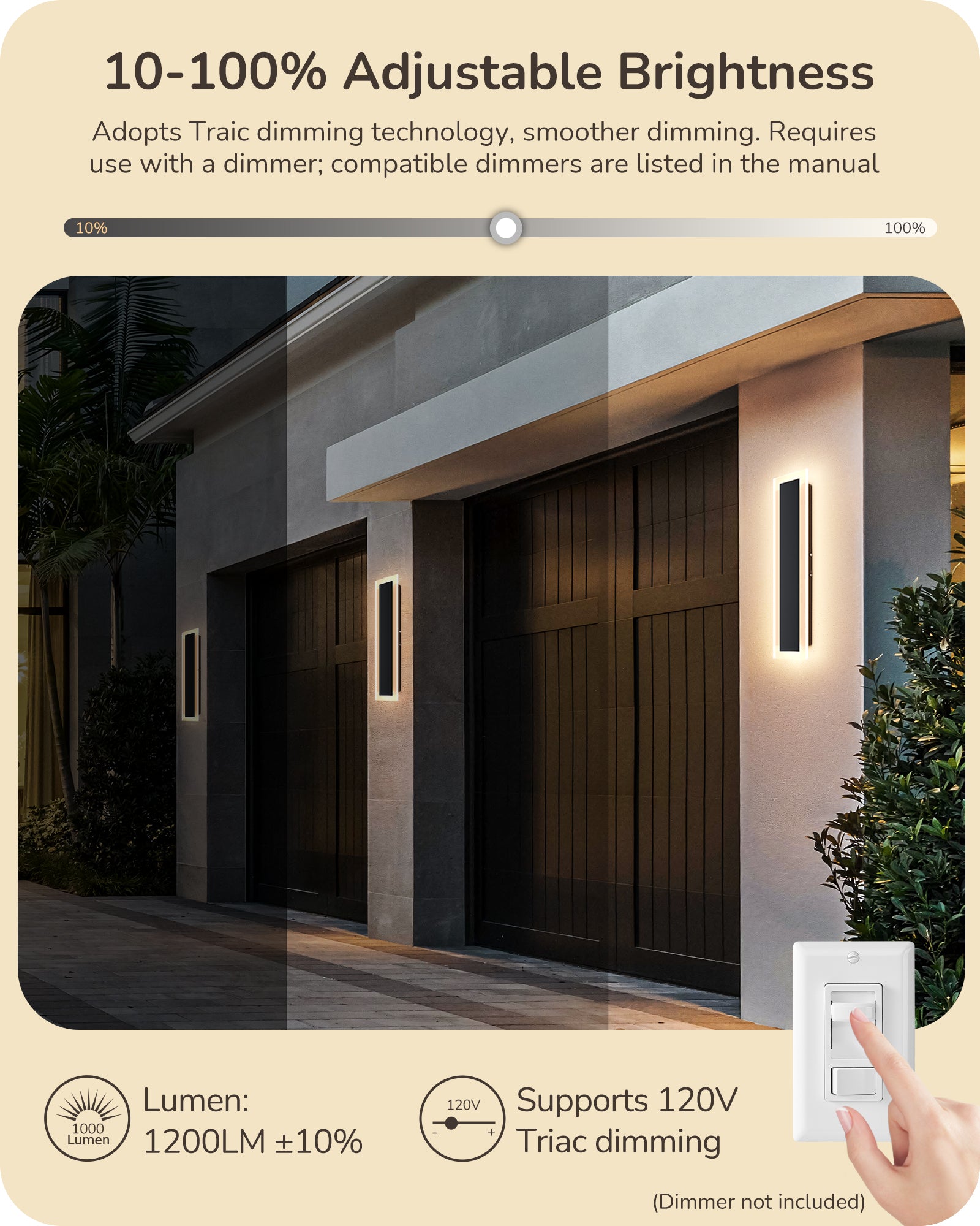 EDISHINE Upgraded 2 Pack 23.6" LED Outdoor Wall Light, Linear Modern Exterior Wall Sconce, Adjustable Brightness & Color Temperature, IP65 Waterproof, Long Exterior Lighting Fixtures for Garage