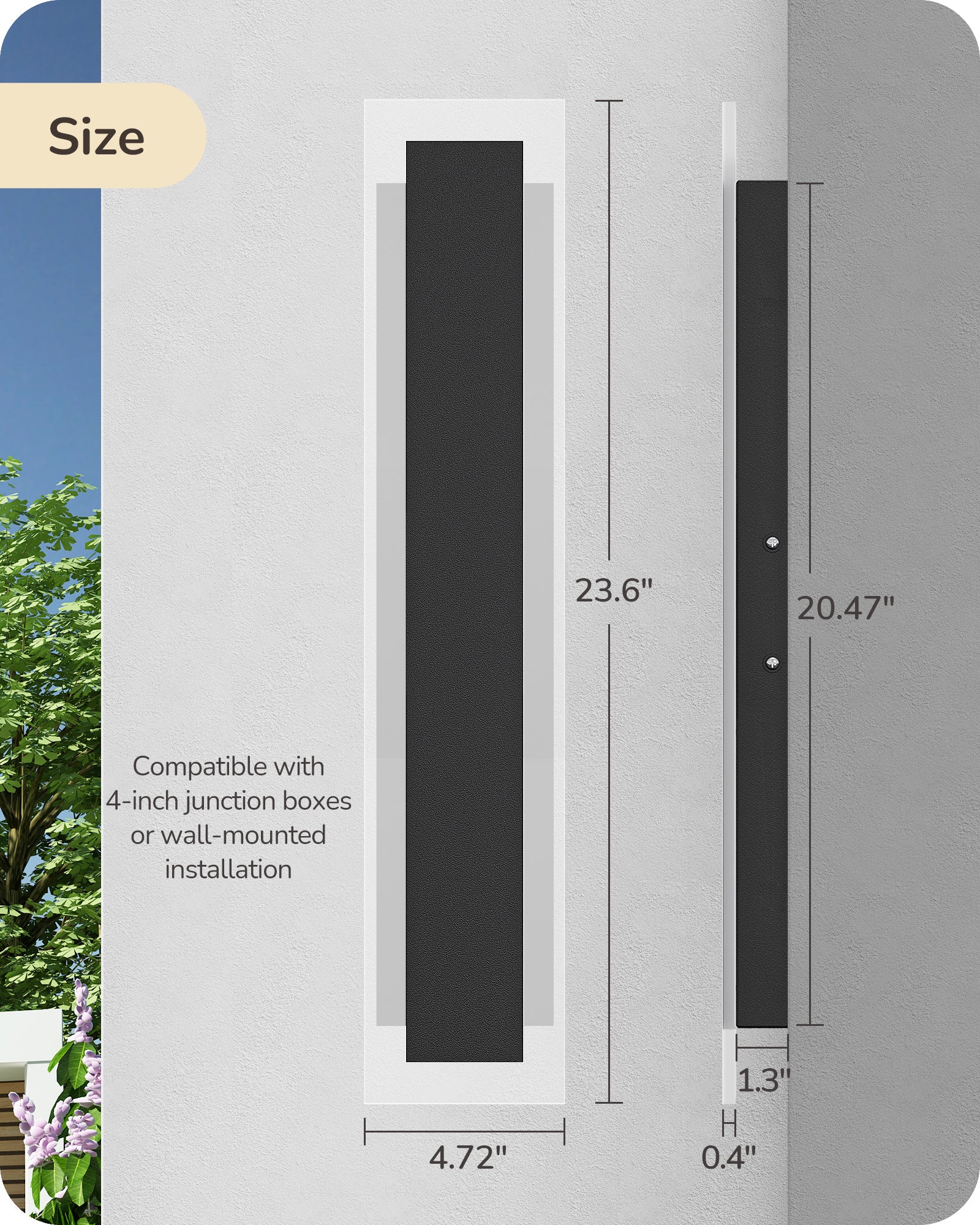 EDISHINE Upgraded 2 Pack 23.6" LED Outdoor Wall Light, Linear Modern Exterior Wall Sconce, Adjustable Brightness & Color Temperature, IP65 Waterproof, Long Exterior Lighting Fixtures for Garage