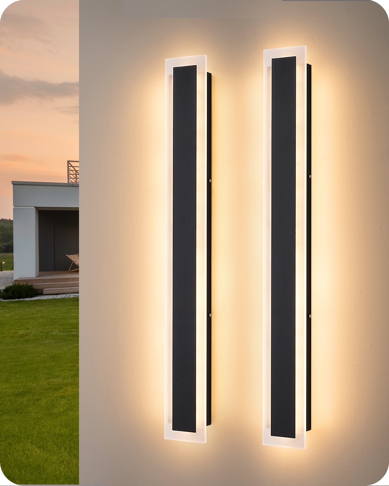 EDISHINE Upgraded 2 Pack 23.6" LED Outdoor Wall Light, Linear Modern Exterior Wall Sconce, Adjustable Brightness & Color Temperature, IP65 Waterproof, Long Exterior Lighting Fixtures for Garage