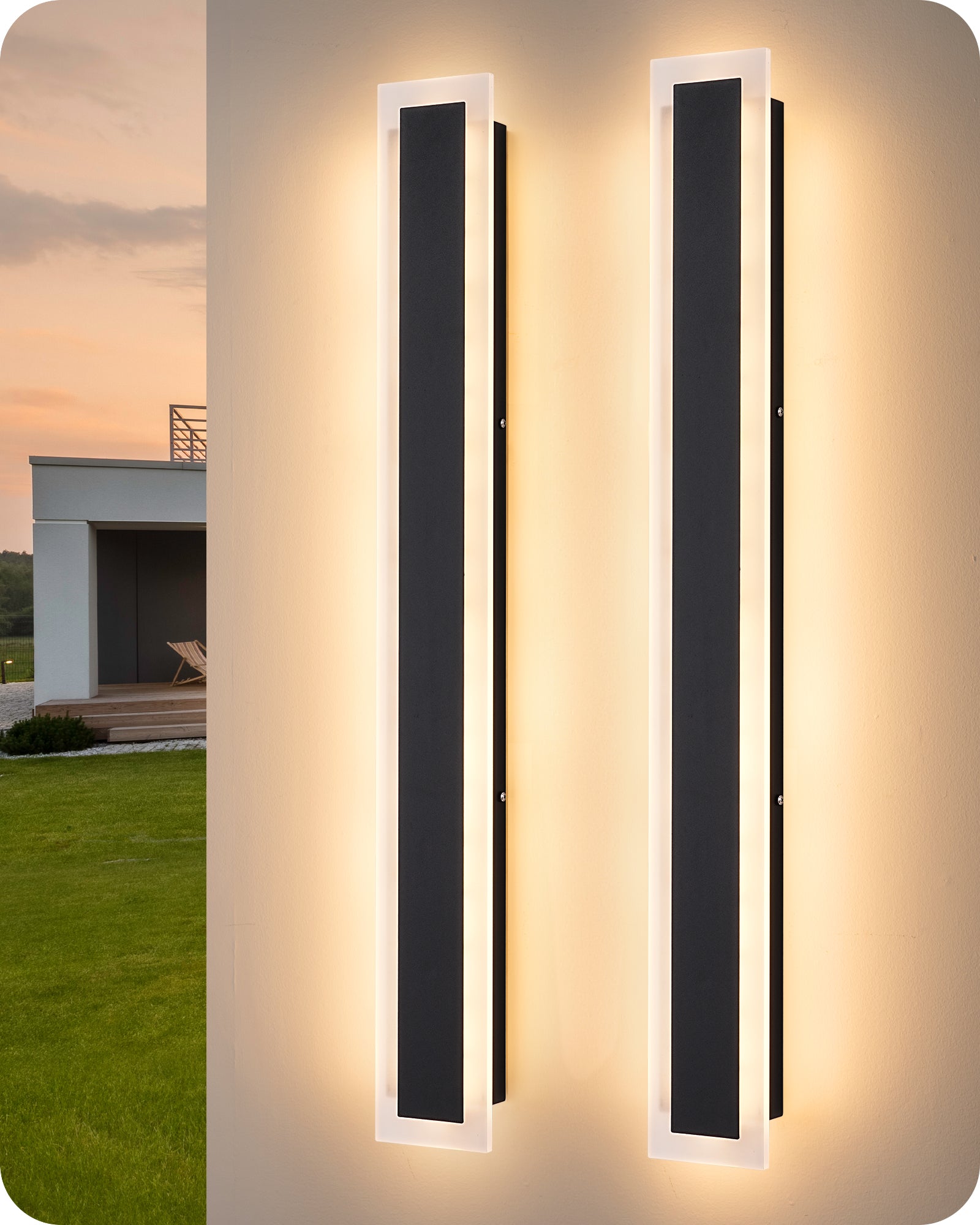 EDISHINE Upgraded 2 Pack 23.6" LED Outdoor Wall Light, Linear Modern Exterior Wall Sconce, Adjustable Brightness & Color Temperature, IP65 Waterproof, Long Exterior Lighting Fixtures for Garage