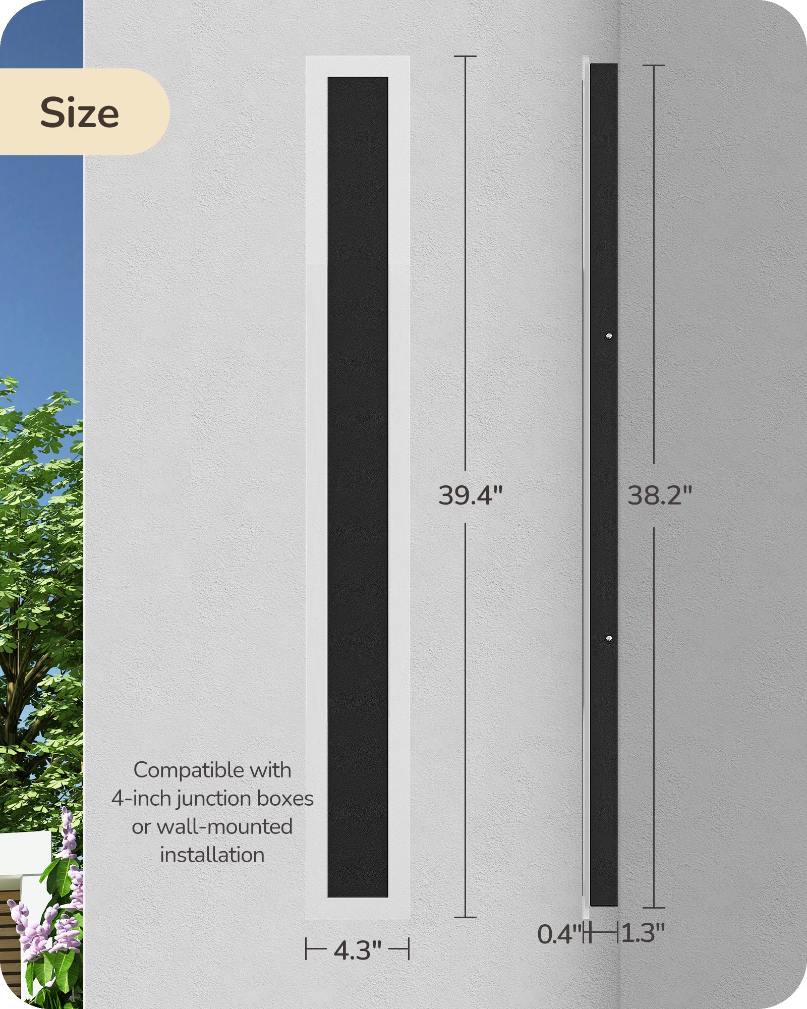 EDISHINE Upgraded 2 Pack 23.6" LED Outdoor Wall Light, Linear Modern Exterior Wall Sconce, Adjustable Brightness & Color Temperature, IP65 Waterproof, Long Exterior Lighting Fixtures for Garage