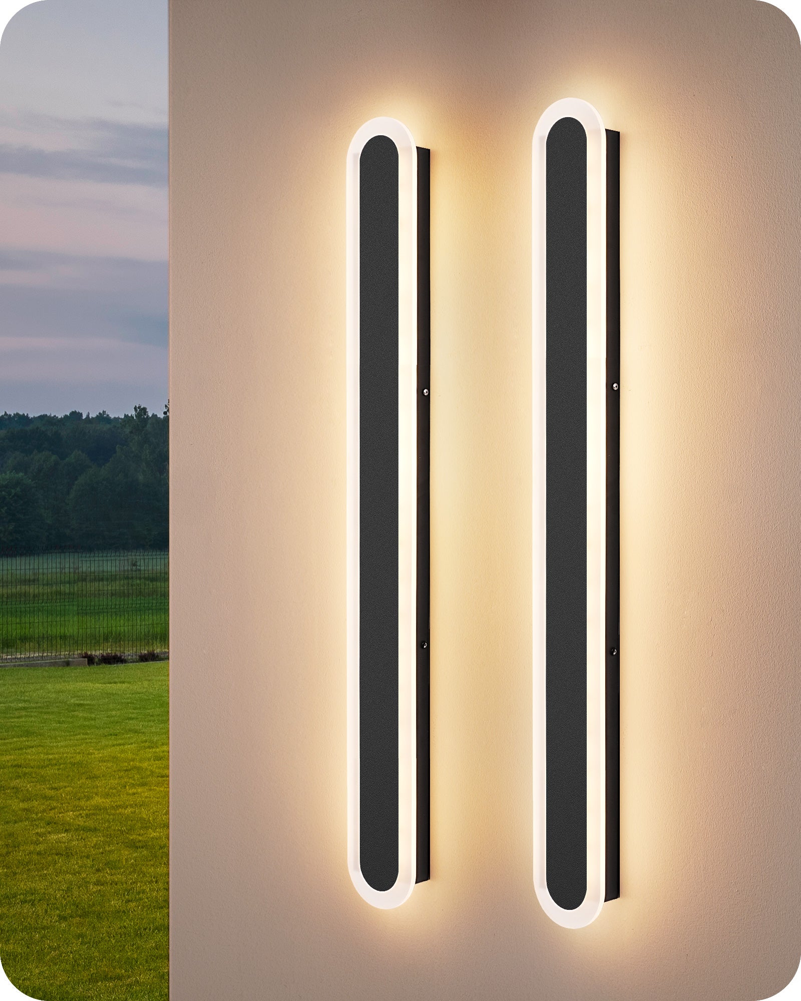 EDISHINE Upgraded 2 Pack 39.4" LED Outdoor Wall Light, Dimmable & 3 CCT, Linear Modern Exterior Lighting Fixtures, IP65 Waterproof, Oval Long Outside Wall Sconce for Garage, Porch