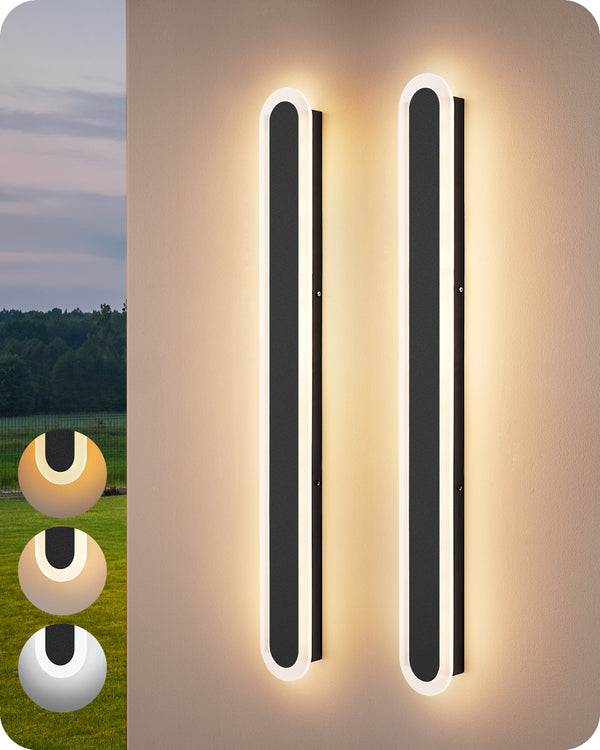 EDISHINE Upgraded 2 Pack 39.4" LED Outdoor Wall Light, Dimmable & 3 CCT, Linear Modern Exterior Lighting Fixtures, IP65 Waterproof, Oval Long Outside Wall Sconce for Garage, Porch