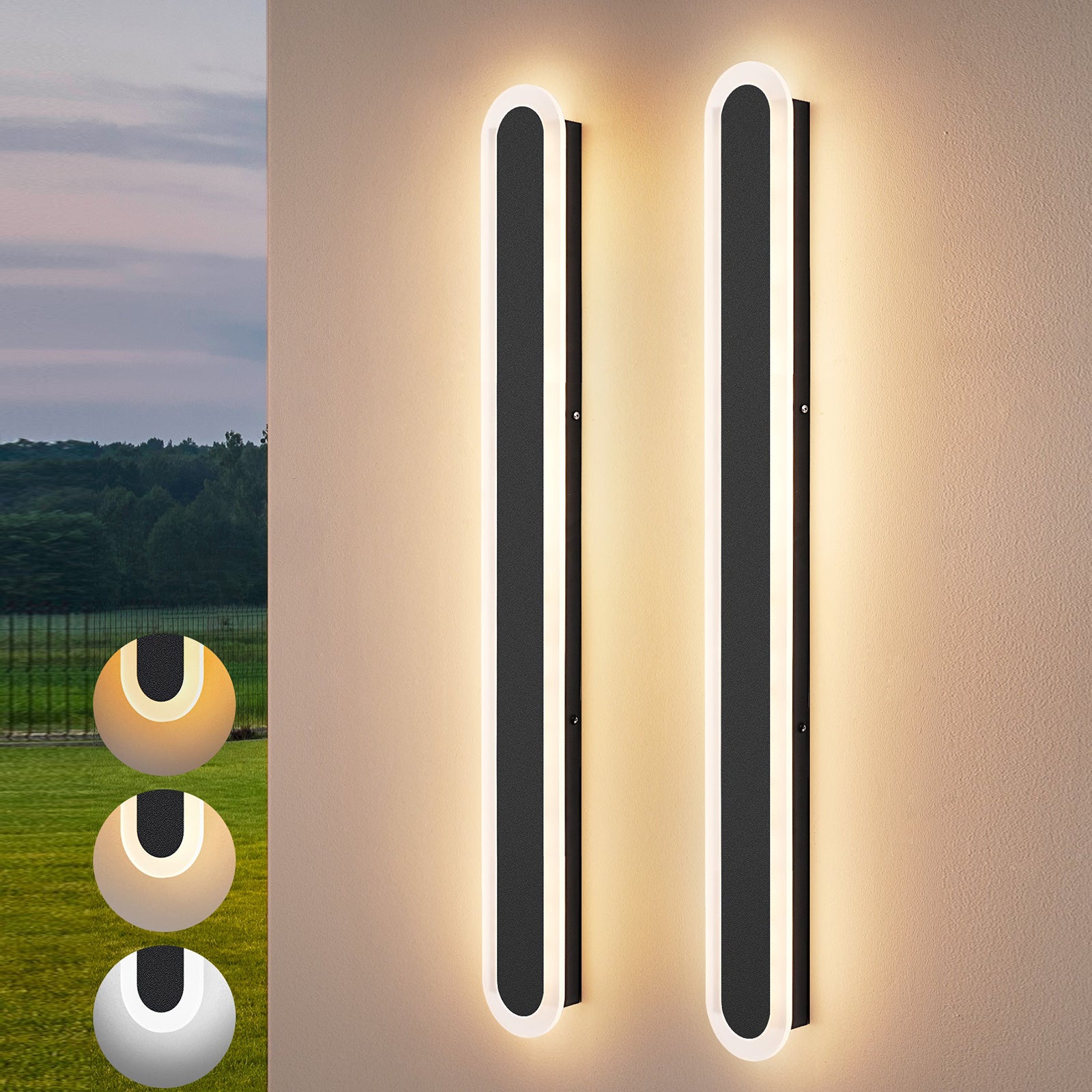 EDISHINE Upgraded 2 Pack 39.4" LED Outdoor Wall Light, Dimmable & 3 CCT, Linear Modern Exterior Lighting Fixtures, IP65 Waterproof, Oval Long Outside Wall Sconce for Garage, Porch