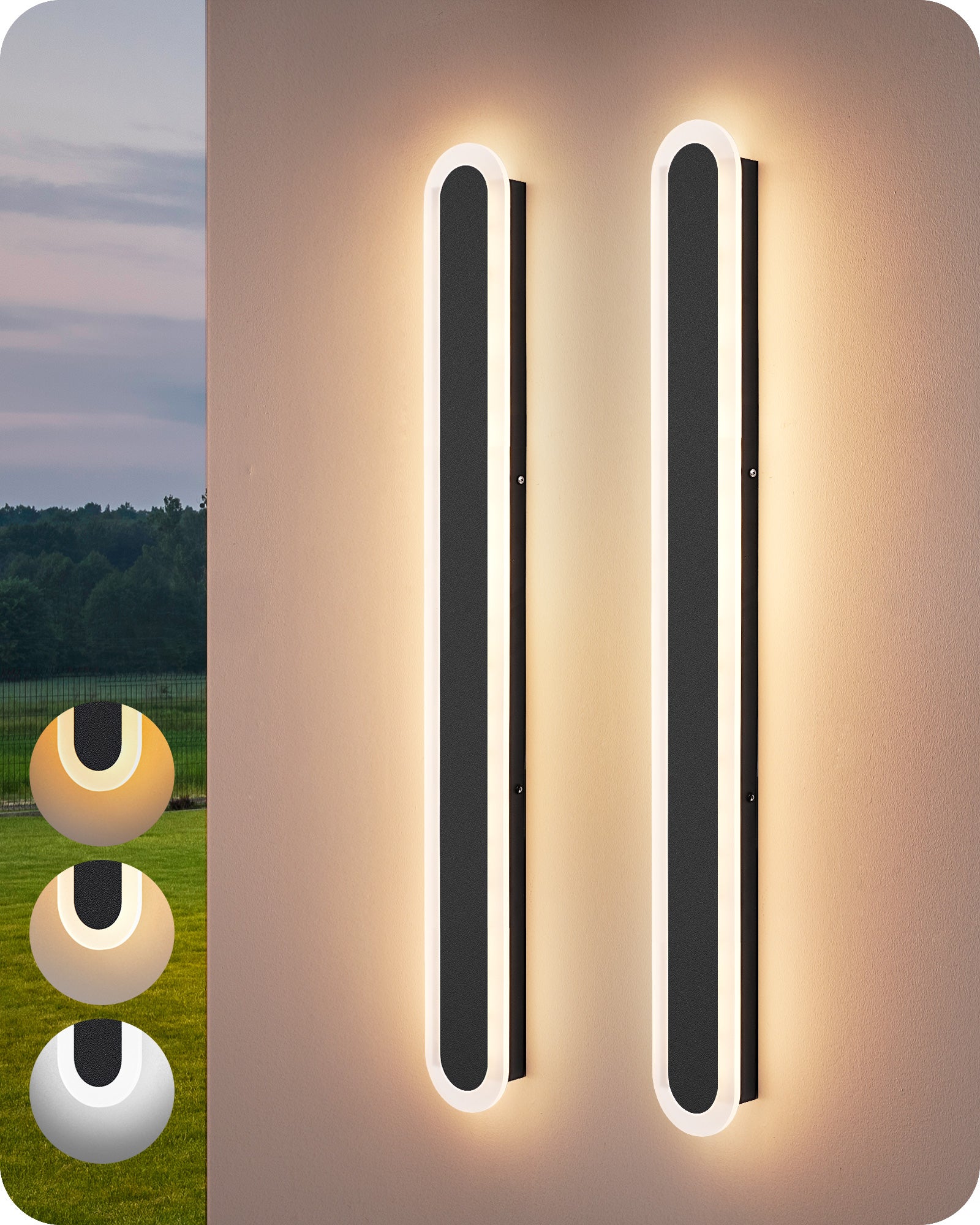 EDISHINE Upgraded 2 Pack 39.4" LED Outdoor Wall Light, Dimmable & 3 CCT, Linear Modern Exterior Lighting Fixtures, IP65 Waterproof, Oval Long Outside Wall Sconce for Garage, Porch
