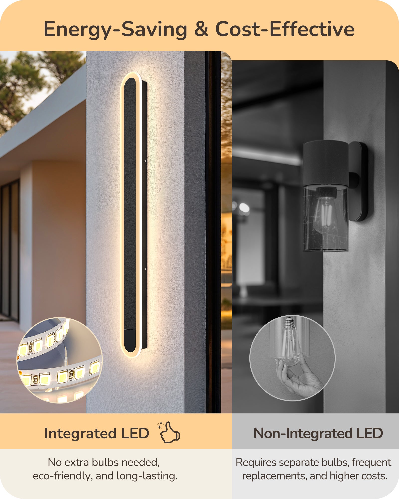 EDISHINE Upgraded 2 Pack 39.4" LED Outdoor Wall Light, Dimmable & 3 CCT, Linear Modern Exterior Lighting Fixtures, IP65 Waterproof, Oval Long Outside Wall Sconce for Garage, Porch
