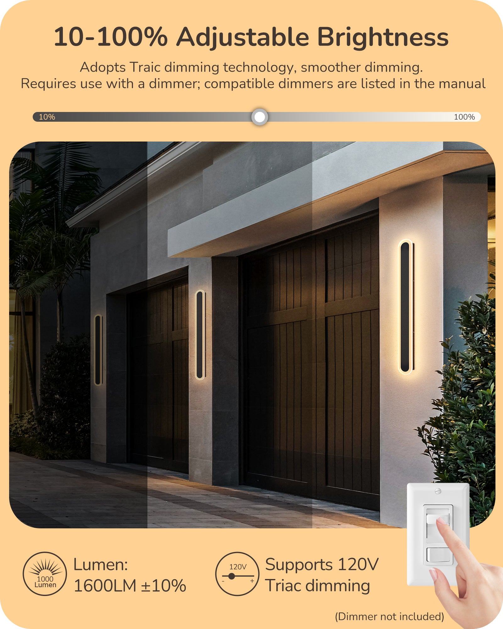 EDISHINE Upgraded 2 Pack 39.4" LED Outdoor Wall Light, Dimmable & 3 CCT, Linear Modern Exterior Lighting Fixtures, IP65 Waterproof, Oval Long Outside Wall Sconce for Garage, Porch