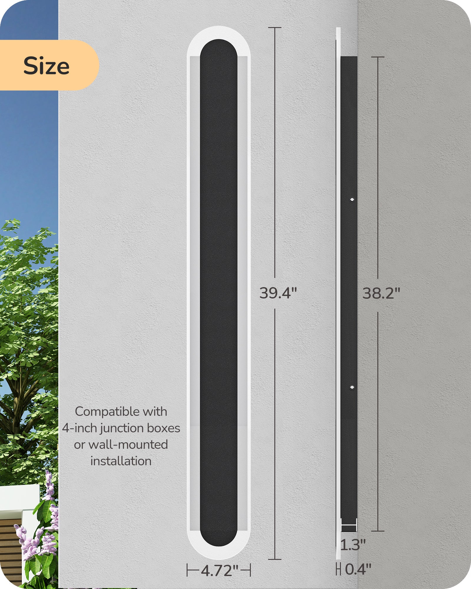 EDISHINE Upgraded 2 Pack 39.4" LED Outdoor Wall Light, Dimmable & 3 CCT, Linear Modern Exterior Lighting Fixtures, IP65 Waterproof, Oval Long Outside Wall Sconce for Garage, Porch