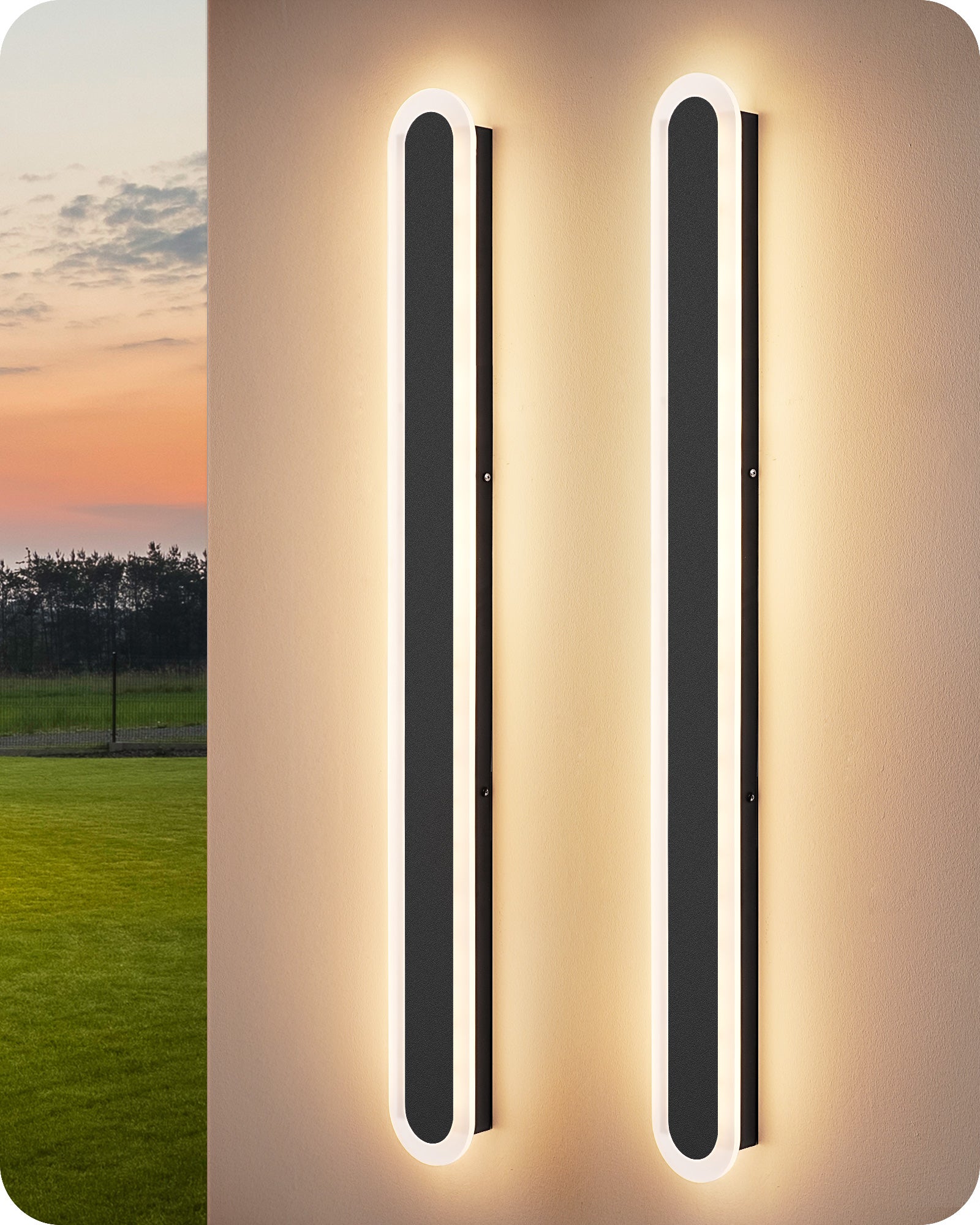 EDISHINE Upgraded 2 Pack 39.4" LED Outdoor Wall Light, Dimmable & 3 CCT, Linear Modern Exterior Lighting Fixtures, IP65 Waterproof, Oval Long Outside Wall Sconce for Garage, Porch