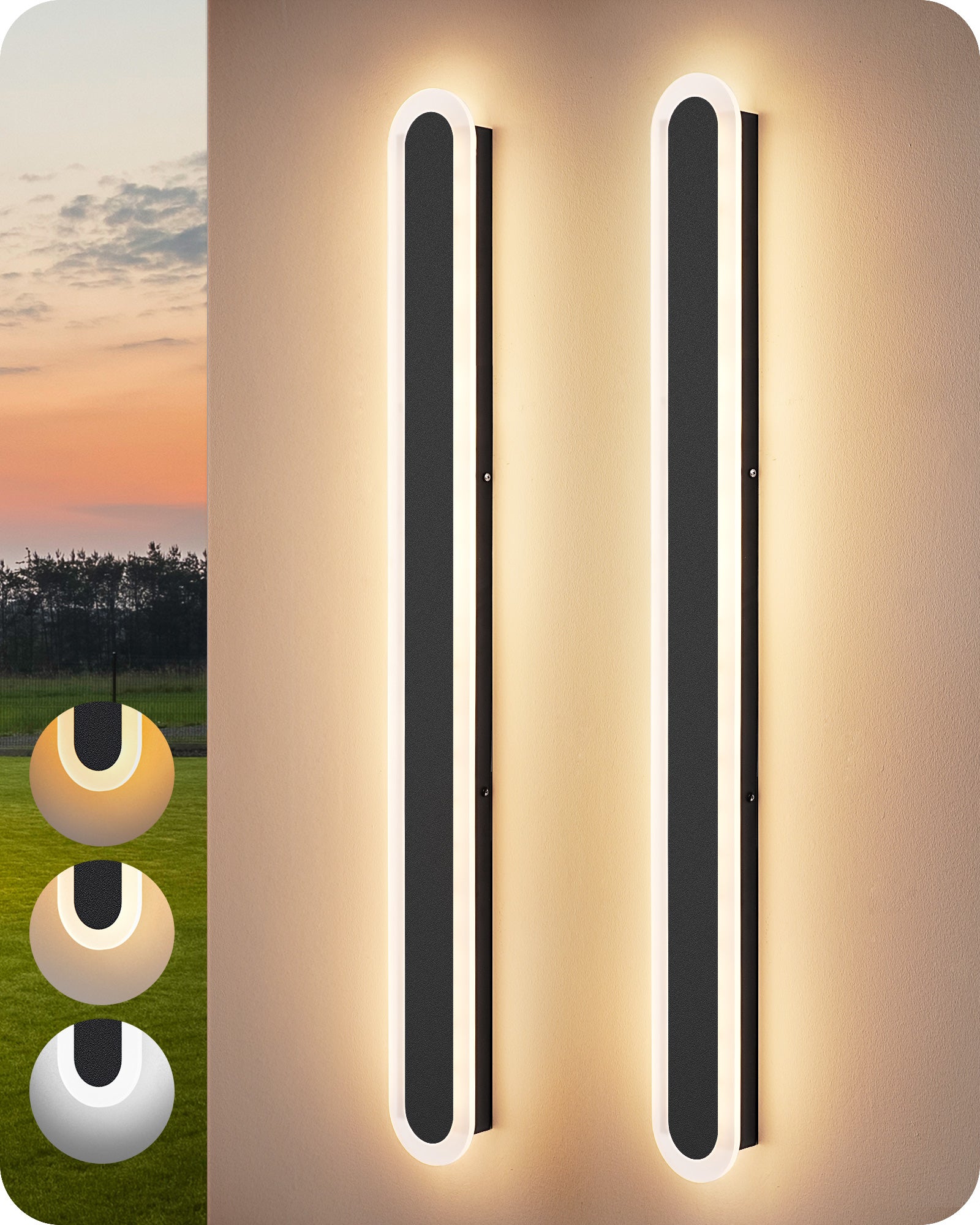 EDISHINE Upgraded 2 Pack 39.4" LED Outdoor Wall Light, Dimmable & 3 CCT, Linear Modern Exterior Lighting Fixtures, IP65 Waterproof, Oval Long Outside Wall Sconce for Garage, Porch