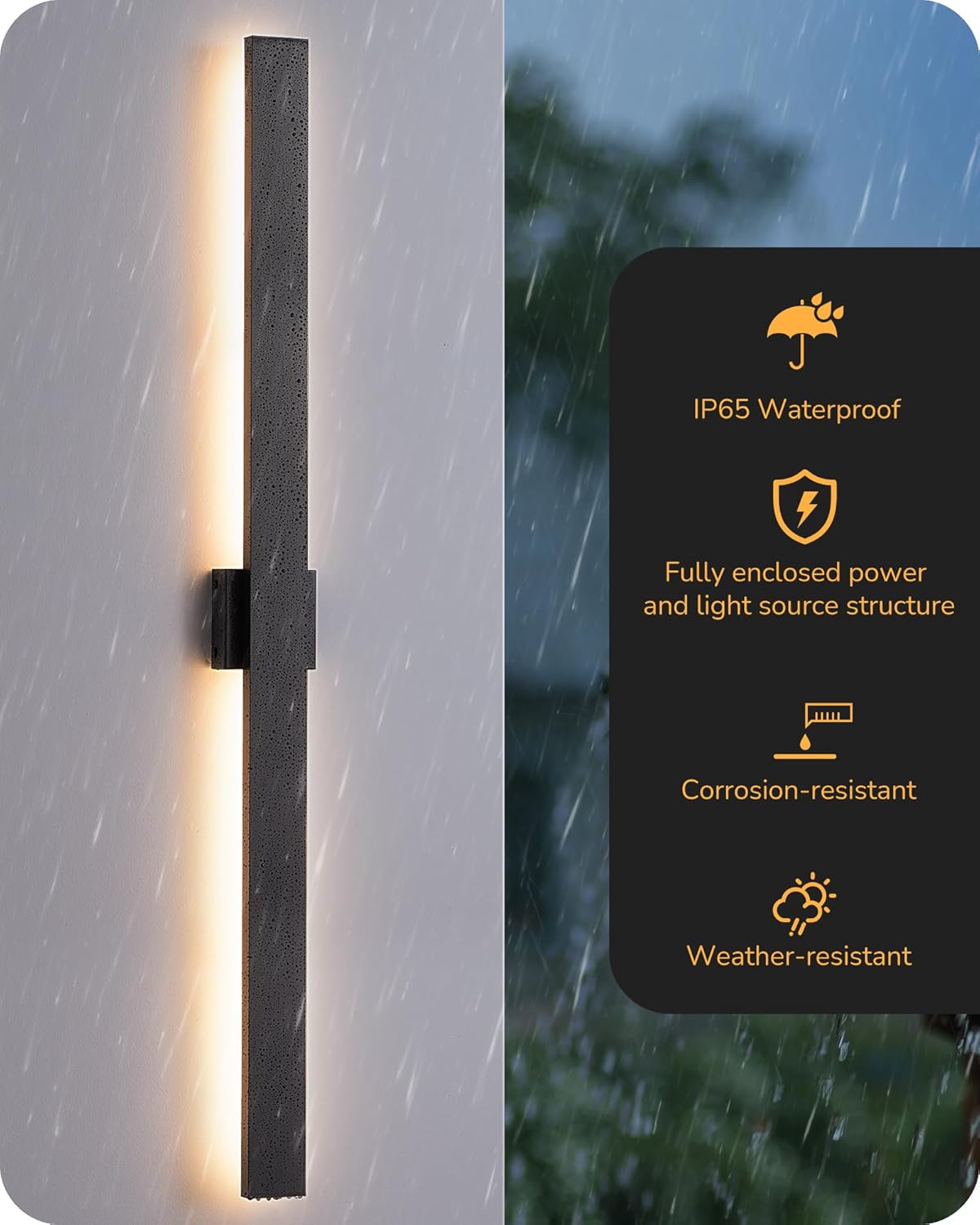 EDISHINE 47" LED Outdoor Wall Lights, 3CCT & 10%-100% Dimmable, IP65 Waterproof, Modern Exterior Lighting Fixtures, Linear Long Exterior Wall Light for House, Yard, 2 Pack, Black