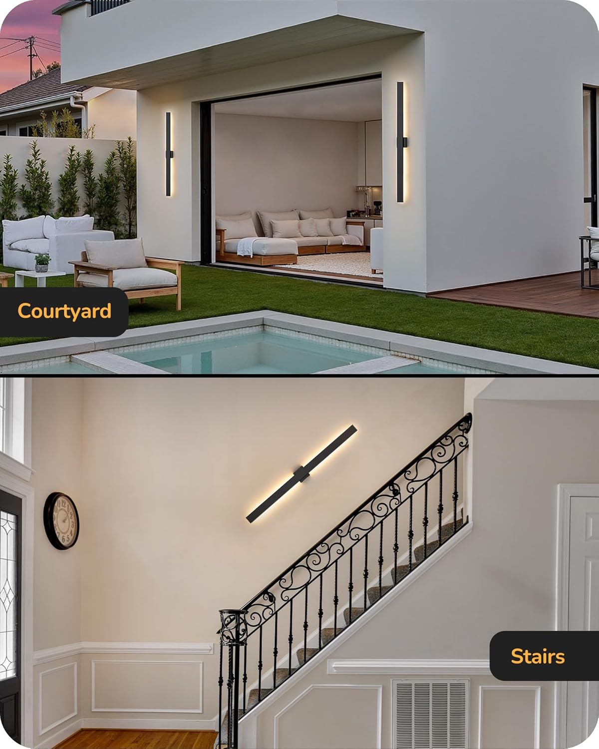 EDISHINE 47" LED Outdoor Wall Lights, 3CCT & 10%-100% Dimmable, IP65 Waterproof, Modern Exterior Lighting Fixtures, Linear Long Exterior Wall Light for House, Yard, 2 Pack, Black