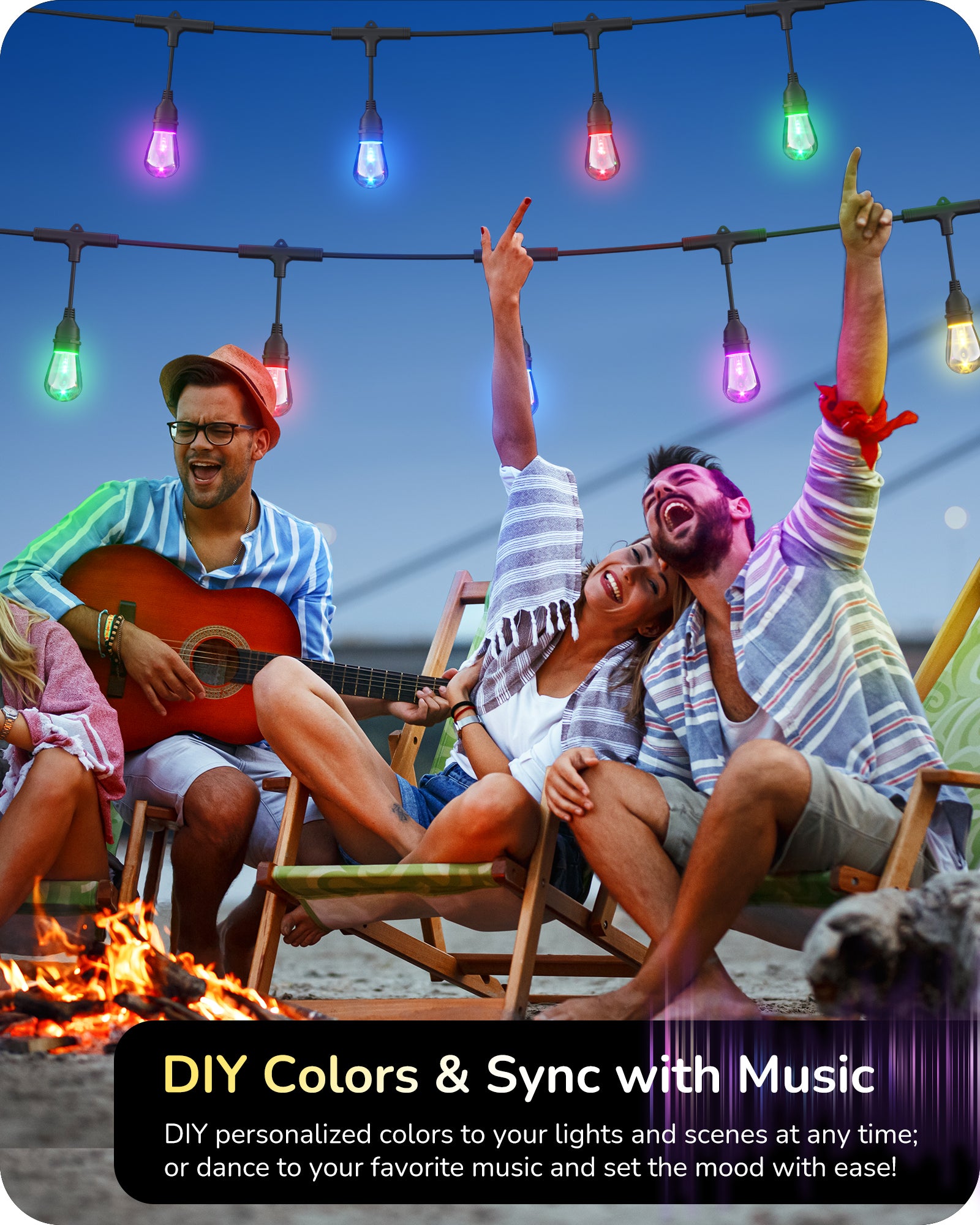 EDISHINE Smart Outdoor String Lights, 48ft -96ft Color Changing Light with 18 RGBW LED Bulbs, Waterproof WiFi Patio Lights for Outside Backyard, Party, Holiday Decor, Compatible with Alexa, App Control