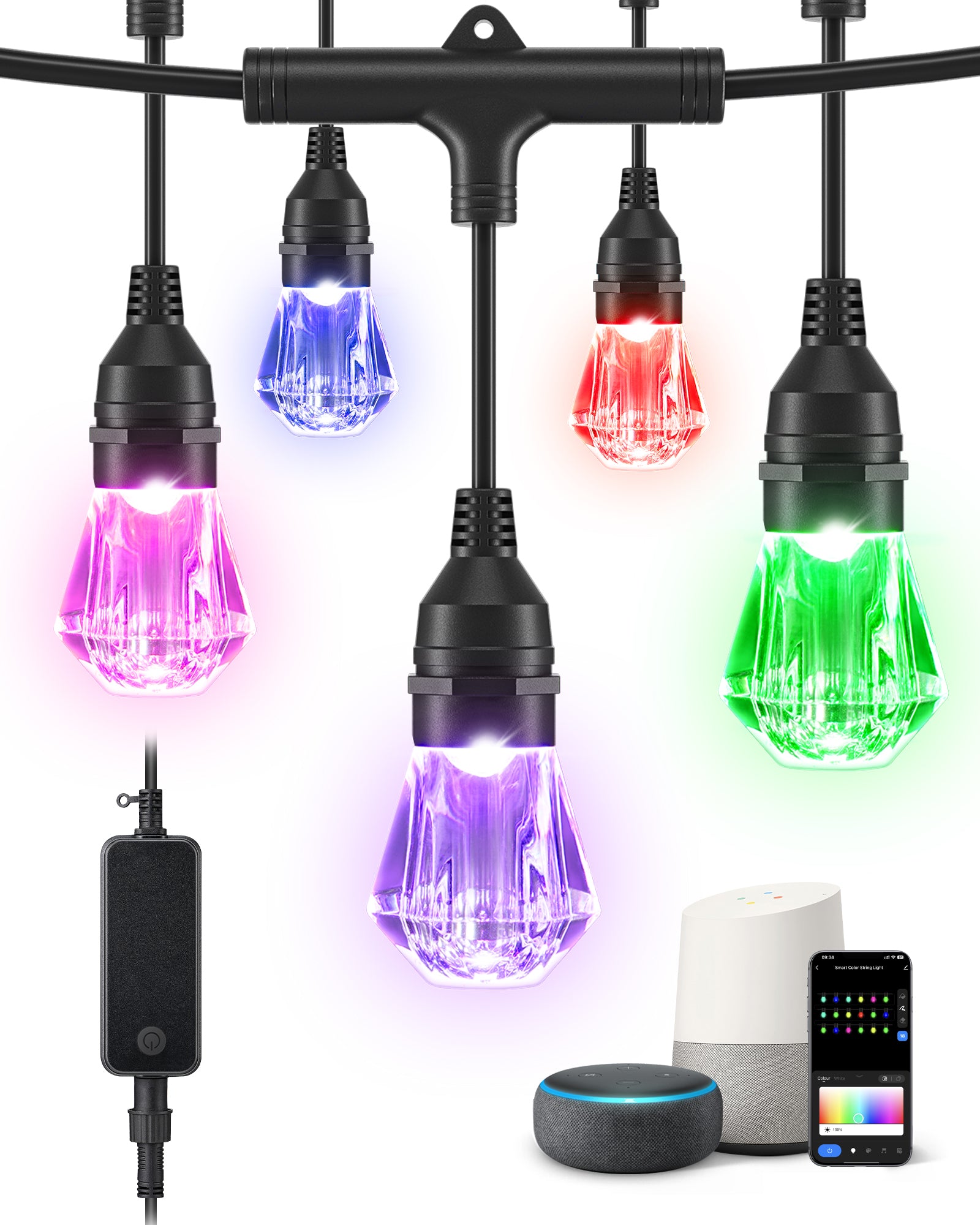 EDISHINE 48ft Smart Halloween Outdoor String Lights, Color Changing Light 36 RGBW LED Bulbs, Compatible with Alexa, Waterproof Dimmable WiFi Outdoor Lights for Backyard, Party, Holiday Decor