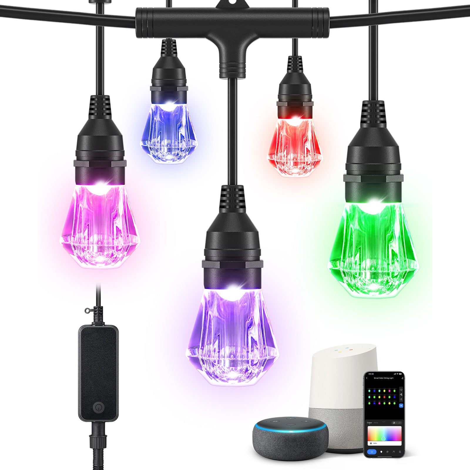 EDISHINE 48ft Smart Halloween Outdoor String Lights, Color Changing Light 36 RGBW LED Bulbs, Compatible with Alexa, Waterproof Dimmable WiFi Outdoor Lights for Backyard, Party, Holiday Decor