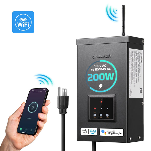DEWENWILS 200W Wi-Fi Low Voltage Transformer, 3 Independent Outputs, 120V AC to 12V/14V AC, Low Voltage Landscape Transformer with Schedule & Timer, Work with Alexa & Google Assistant-HWLT04A1