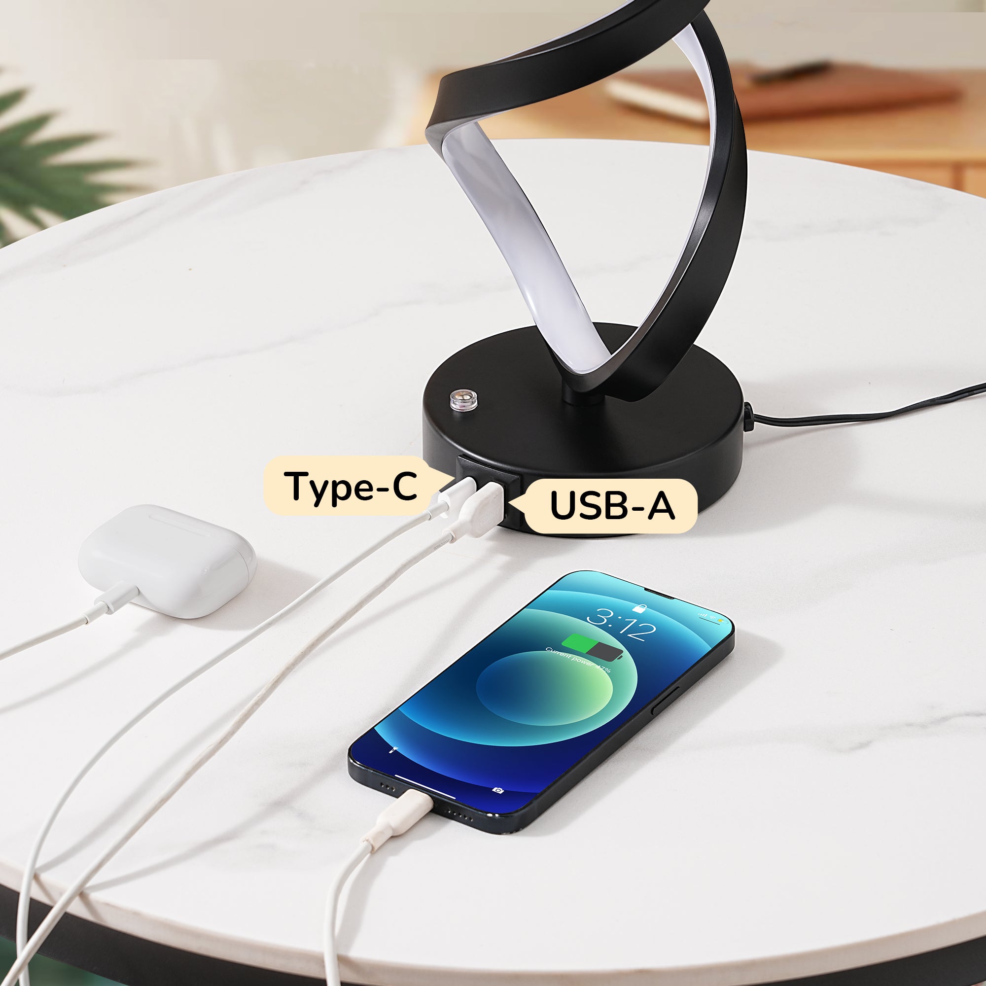 EDISHINE Novelty Touch Control Led Table Lamp With Usb Ports-HWTL02Y