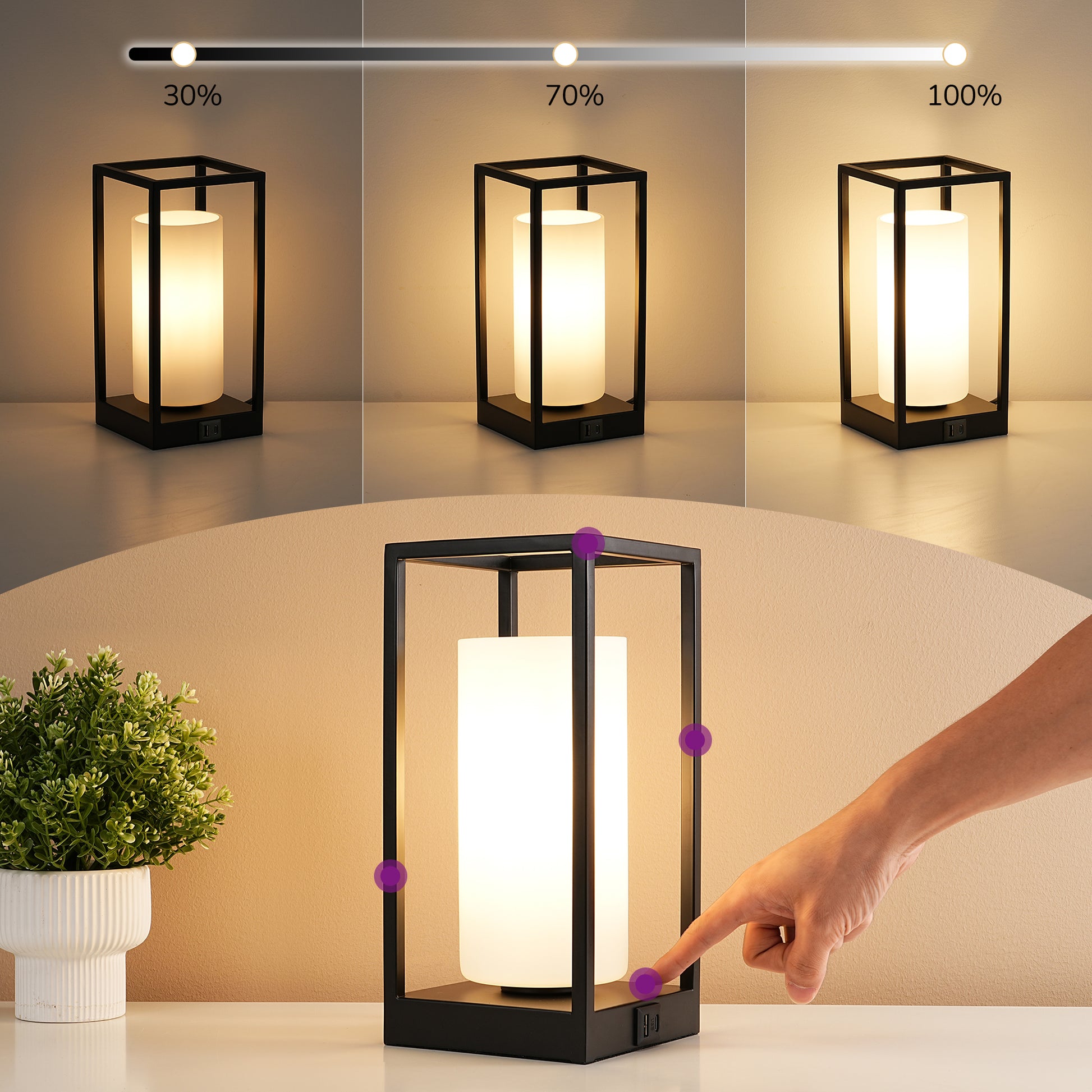 EDISHINE Dimmable Table Lamp With Touch Control And Usb Ports-HWTL12E