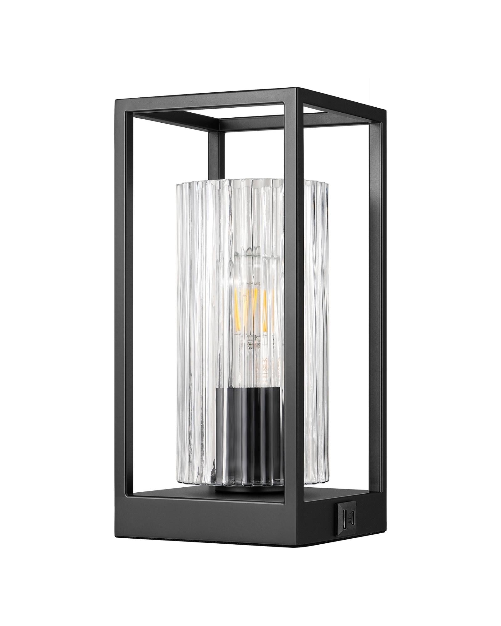 Touch-Control Modern Table Lamp with Dual USB Ports & Clear Glass Shade