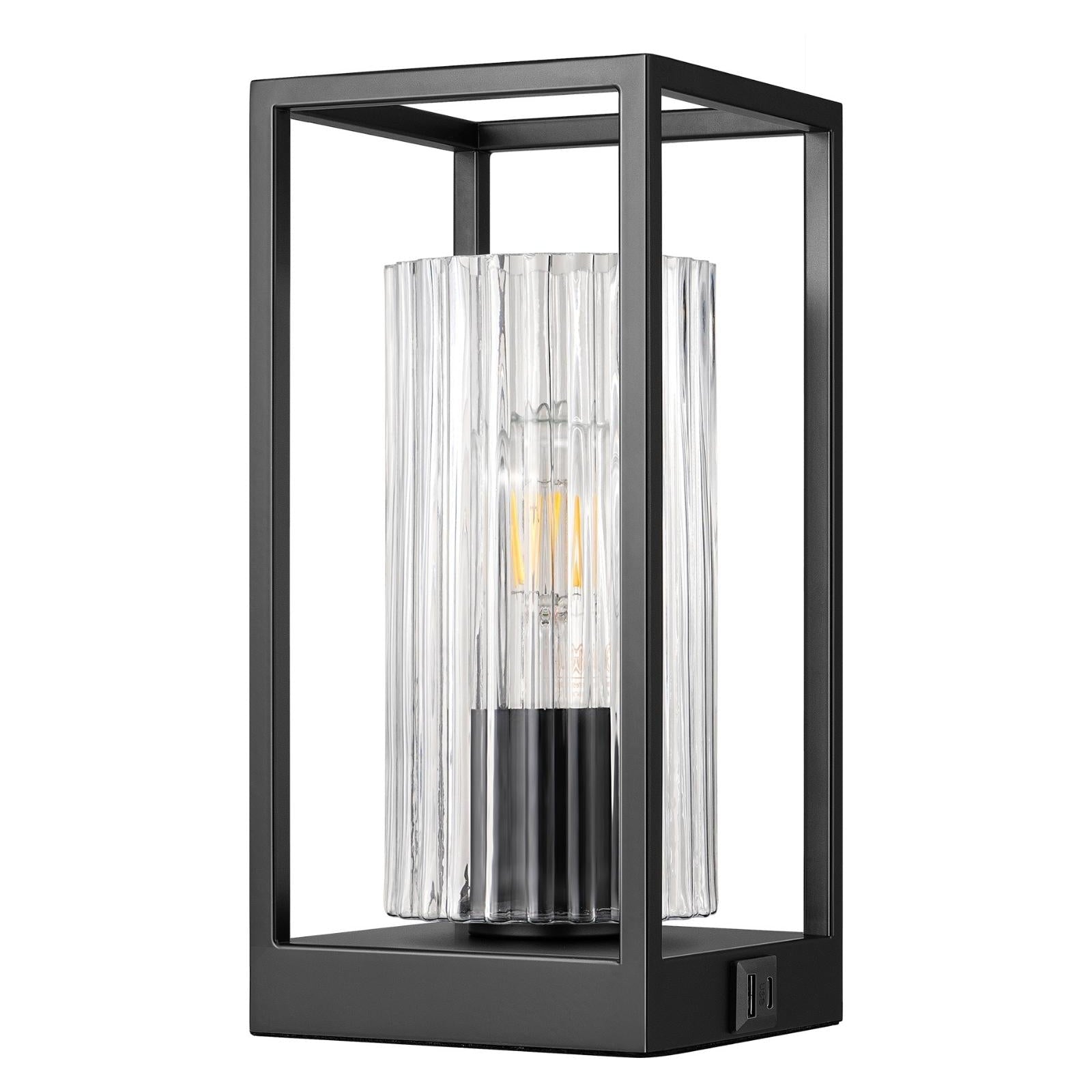 Touch-Control Modern Table Lamp with Dual USB Ports & Clear Glass Shade