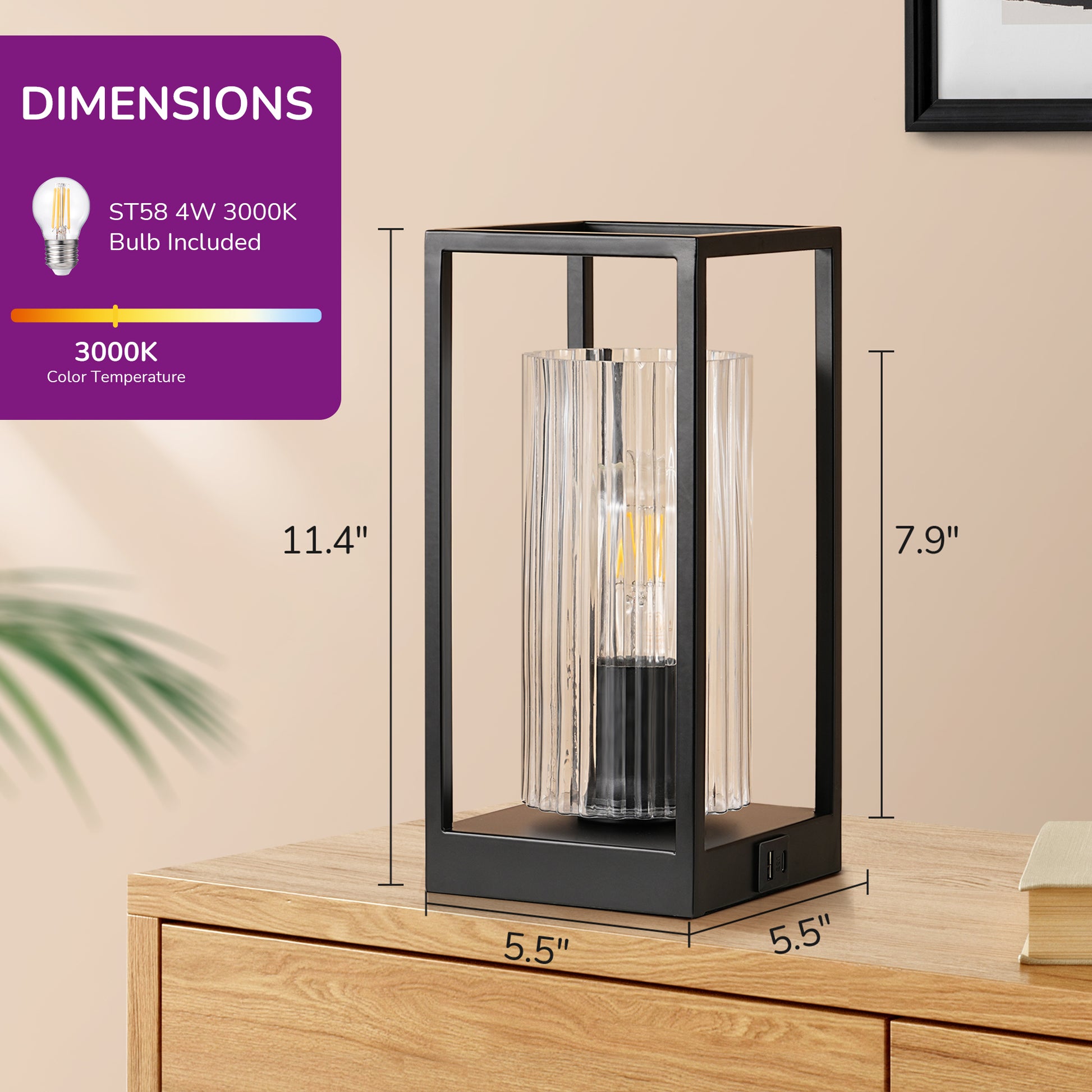 EDISHINE Dimmable Table Lamp With Touch Control And Usb Ports-HWTL12G