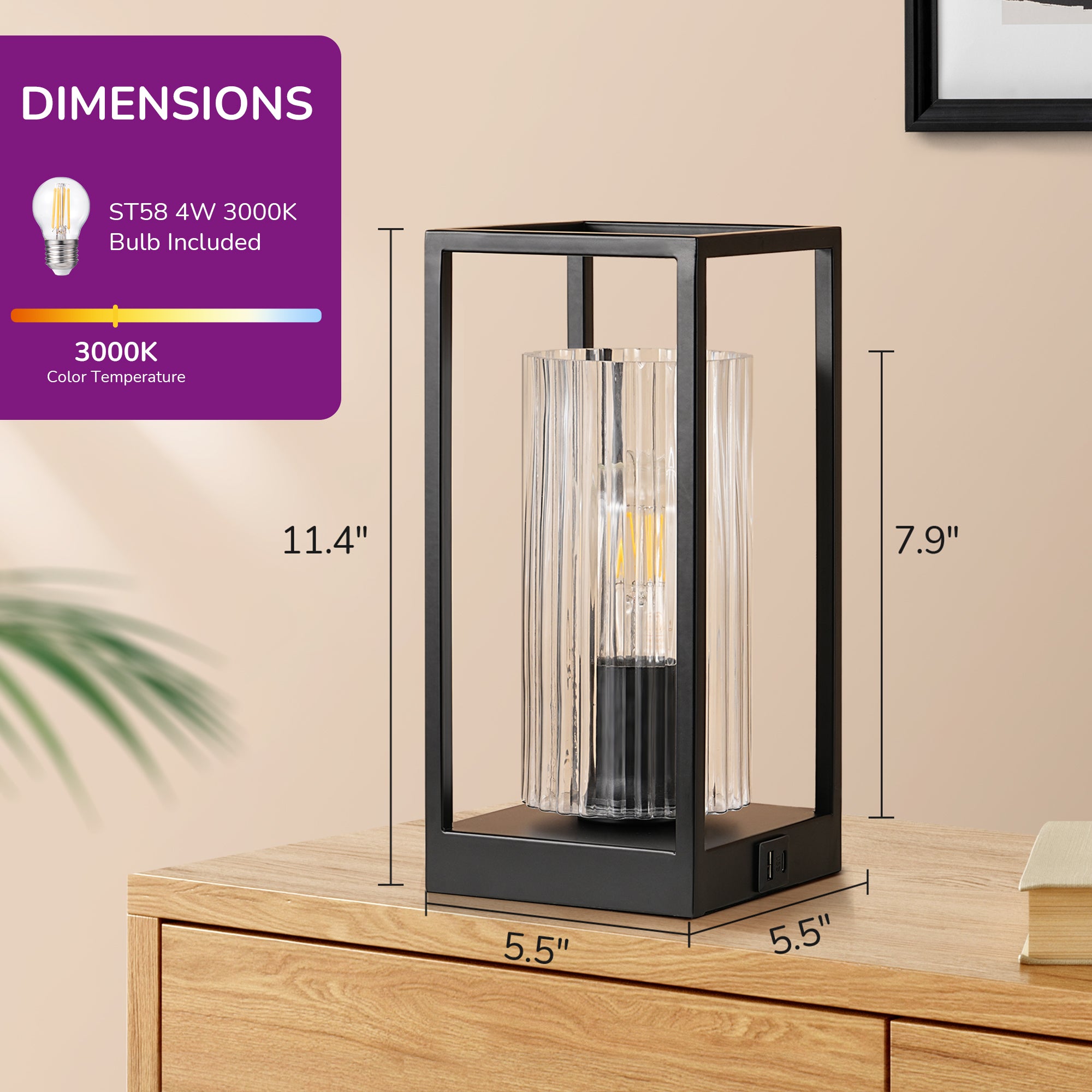 EDISHINE Dimmable Table Lamp With Touch Control And Usb Ports-HWTL12G